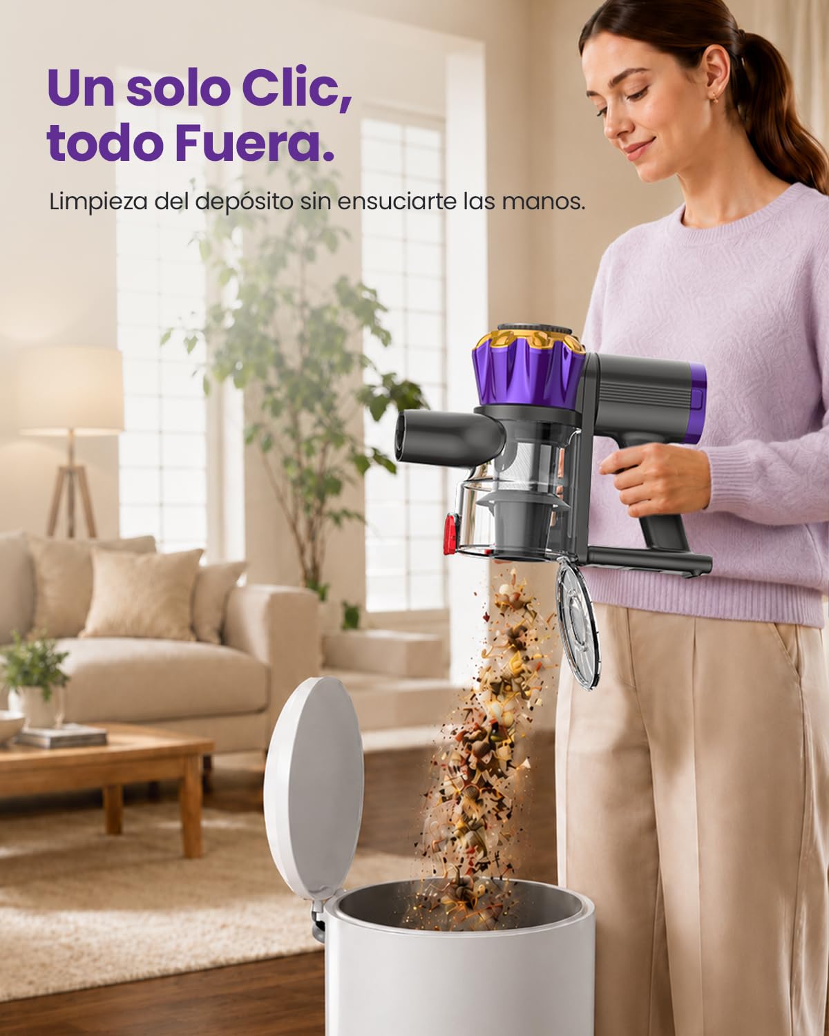 V18Pro 50kPa/450W Aspiradora sin Cable con Brazo Flexible | 1.4KG Ultraligera 60dB Silenciosa, Cepillo Antienredos 0 mm, 7 en 1 Aspirador Escoba Potente para Pelo de Mascotas, Alfombras