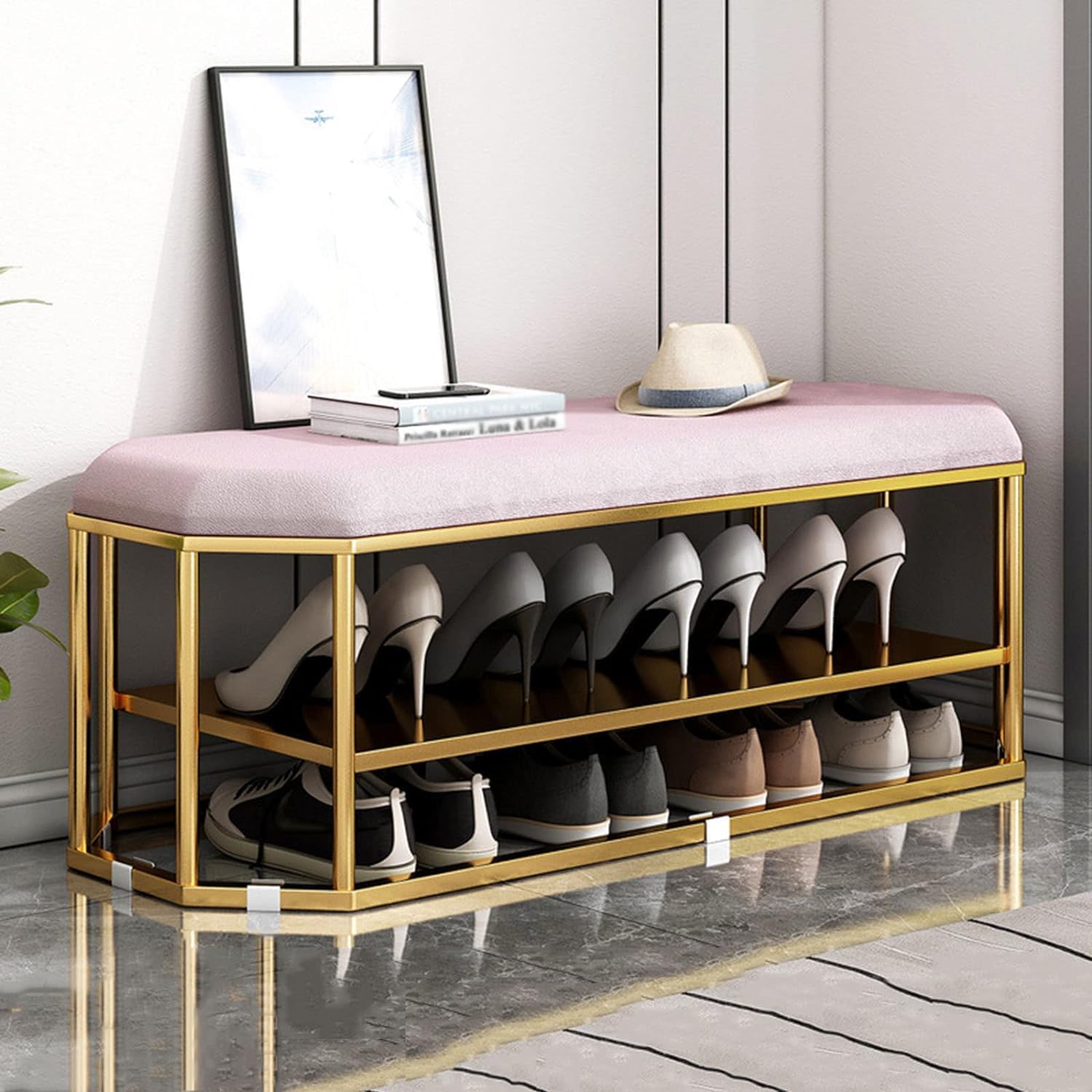 Tabouret d'entrée à chaussures avec banc de repos et coussin salon