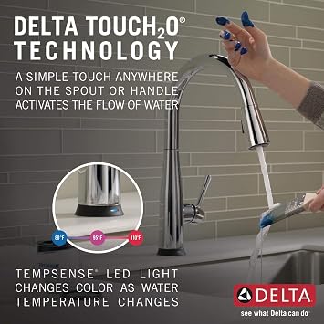 Delta Essa Chrome Touch Kitchen Faucet with Pull Down Sprayer, Modern Single Hole Touch On Kitchen Sink Faucet, Single Handle, Chrome 9113T-DST
