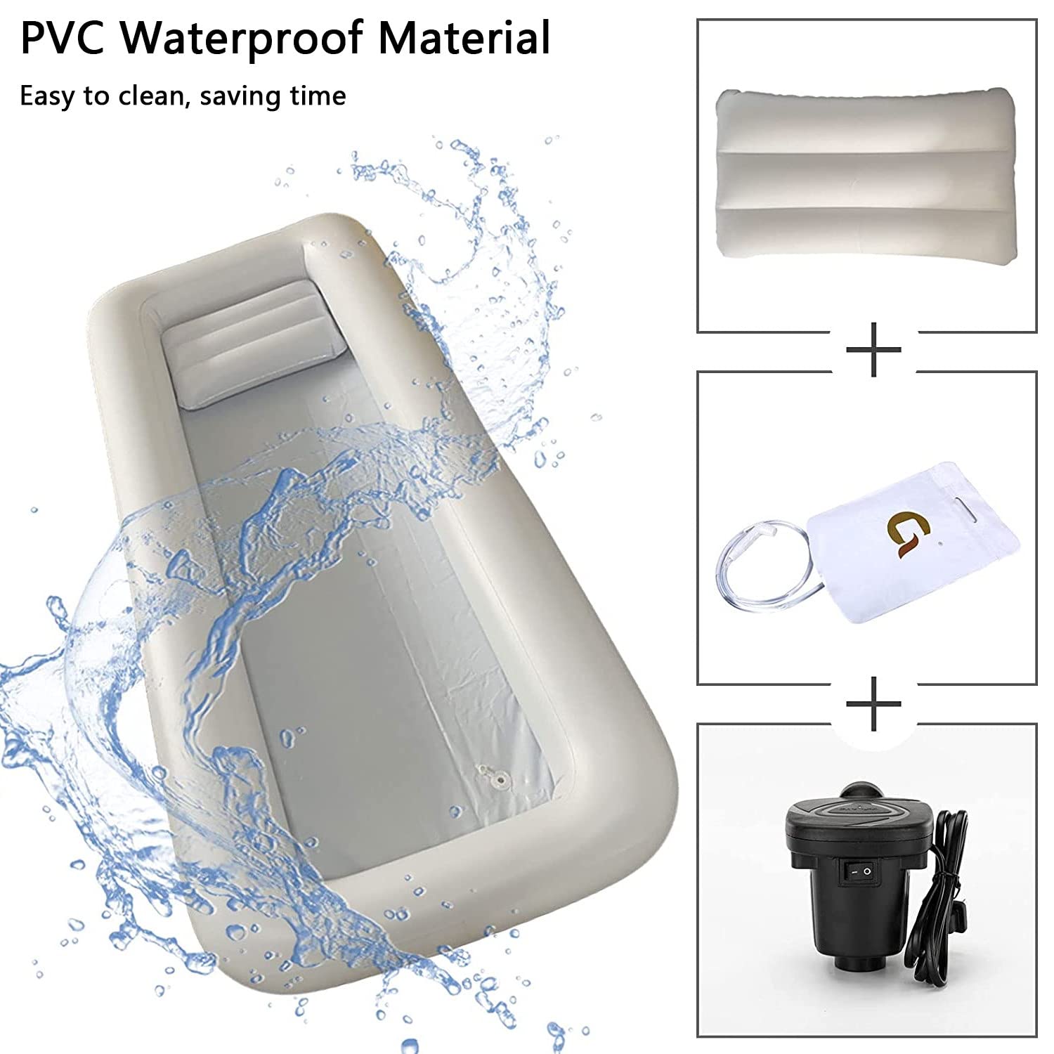 Vasca da Bagno Portatile in PVC, Aiuto di Assistenza per Adulti a Letto con Pompa ad Aria elettrica, Sacca d'Acqua, Cuscino d'Aria, Kit Vasca da Bagno per Vasca da Bagno per a