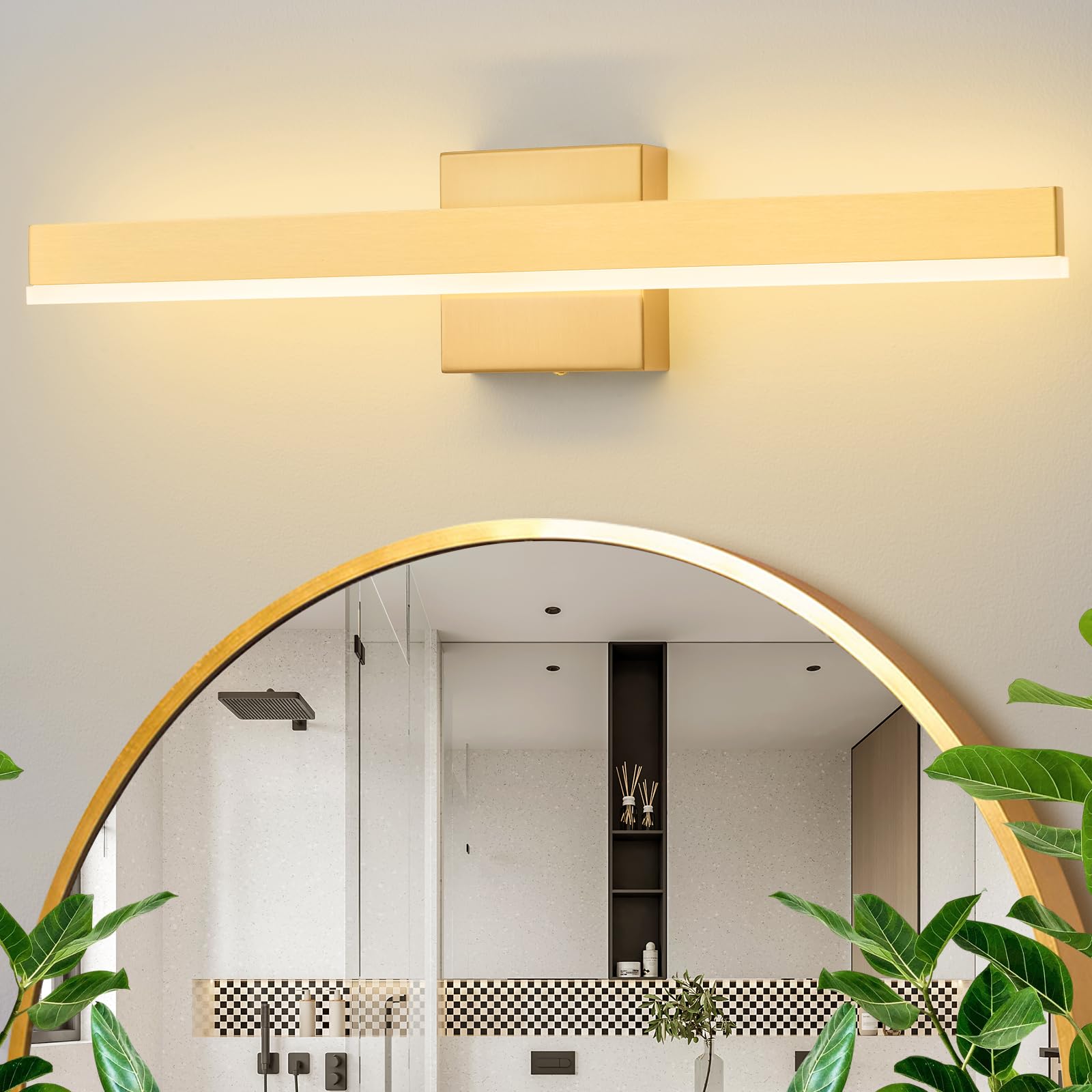 gold bathroom vanity light 23.6 inch 20w dimmable 5cct led modern bathroom light fixture over mirror hardwired - etl certificated gold 23.6inch