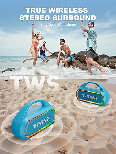Miniatura 7 de TPone Altavoz Bluetooth portátil, altavoz inalámbrico de 30 W (pico) para viajes al aire libre, rango de 100 pies, luces de ritmo multicolor,