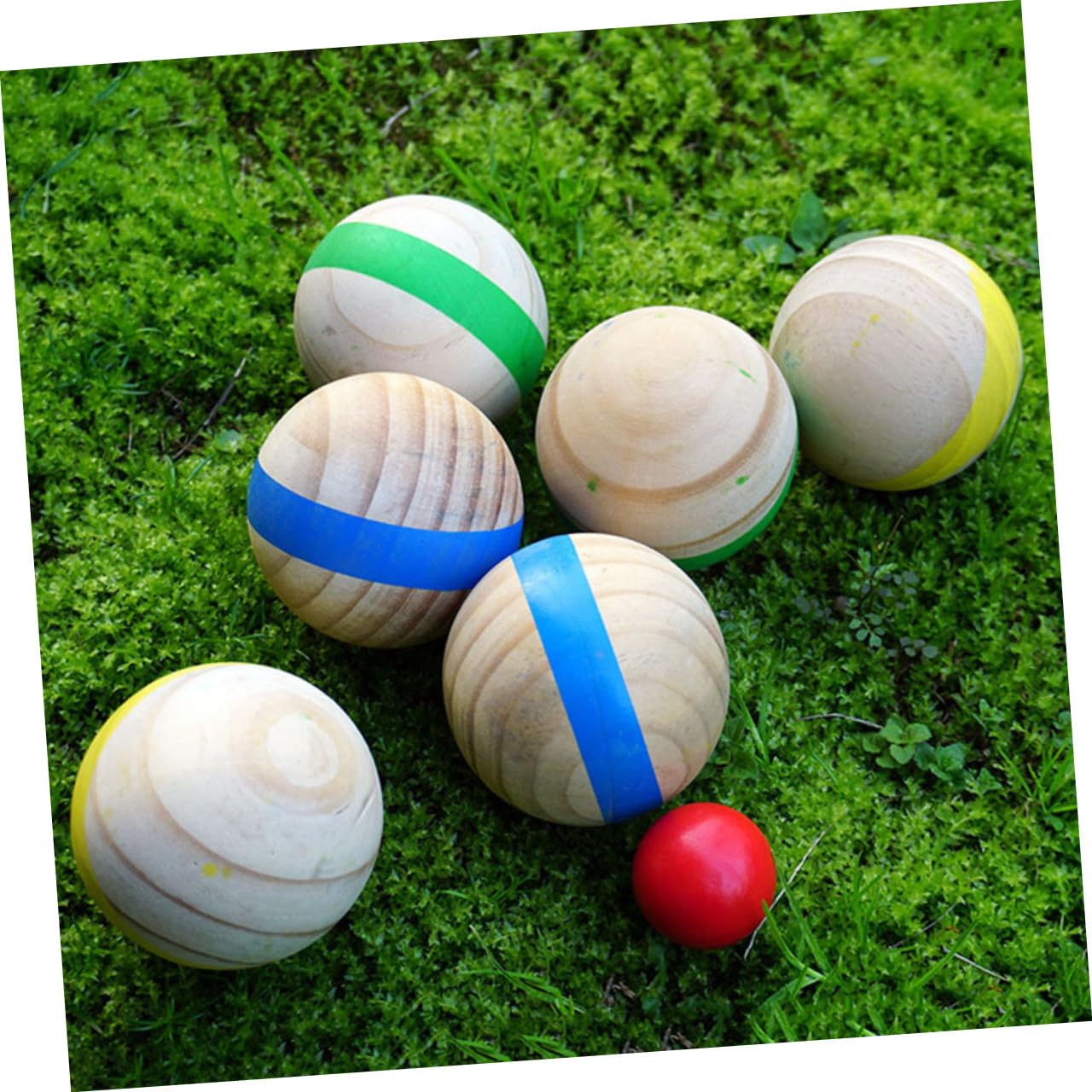 UPKOCH Bocce en Plein Air en Bois Massif 7pcs Surface Lisse sans Bavure Ambiance Estivale Lors des Fêtes d'anniversaire la Plage Couleur Aléatoire