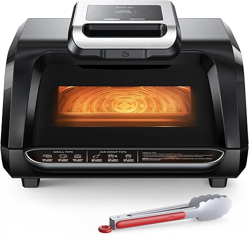 Combo de parrilla de aire eléctrica de 1750 W con ventana transparente, parrilla interior 7 en 1 sin humo y freidora de aire, para hornear, asar,