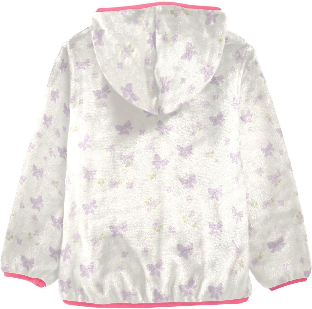 Girls Hoodie Outfit Light Purple Bow White Pattern Zipper Sweatshirt Coat Fleece Jacket for Kids 3-10T