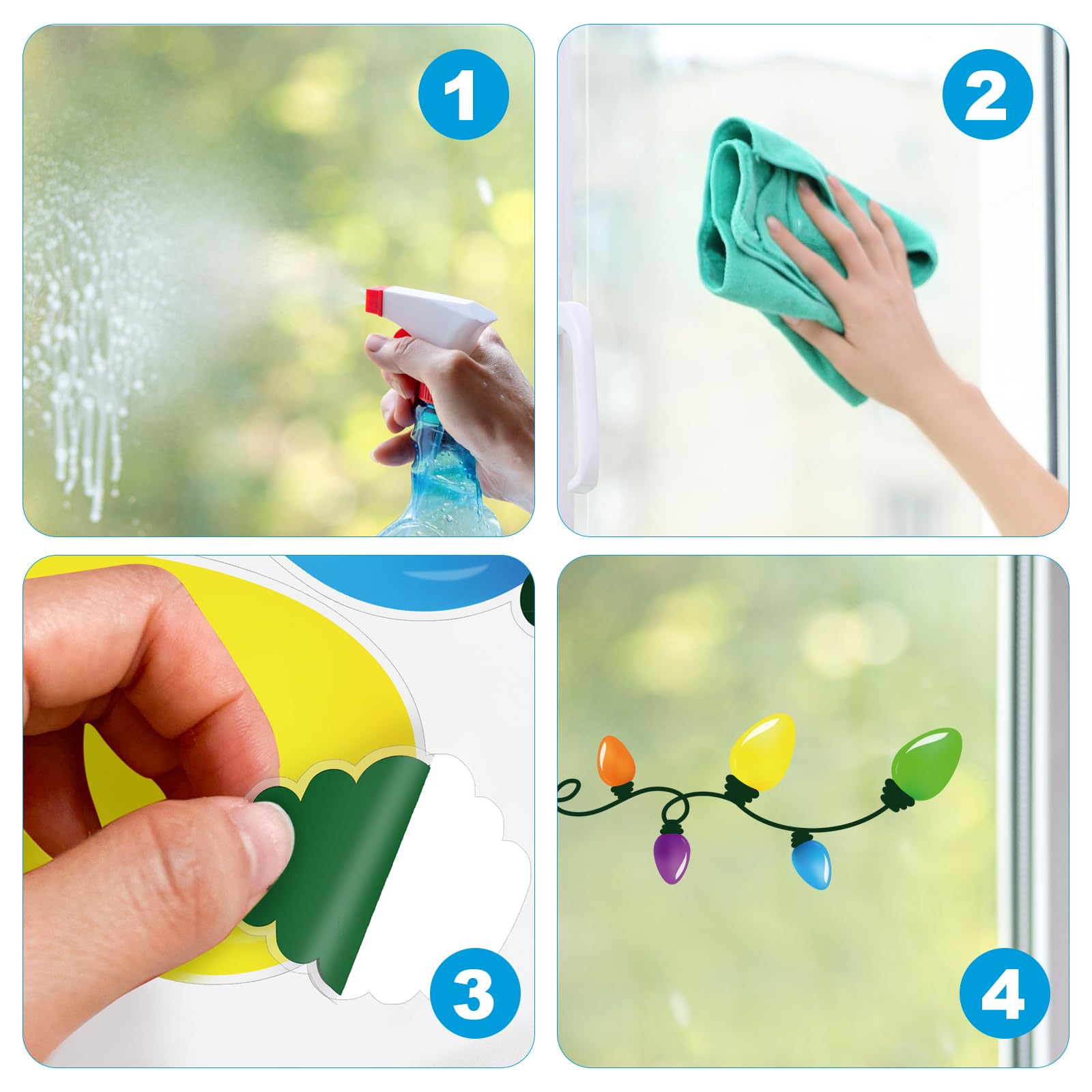 9 Blatt Weihnachtsbirne Licht Fenster Aufkleber Winter Weihnachten Auto Kühlschrank Dekorationen Aufkleber Tür Fenster Jahreszeiten Aufkleber für Urlaub Xmas Weihnachten Home Küche Wohnzimmer (Birne