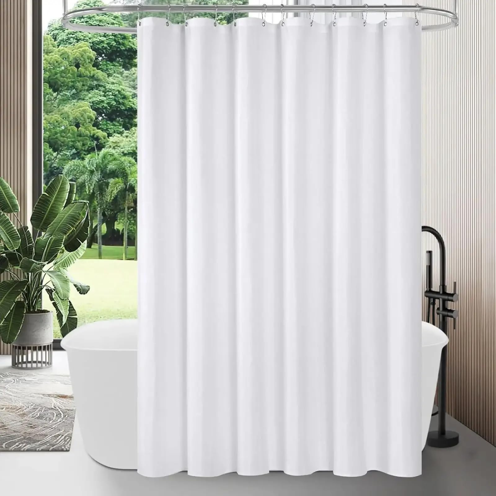 Cortina de ducha moderna de tela blanca, lavable a máquina, 180 x 240 cm, diseño simple para decoración de baño, impermeable y regadera.