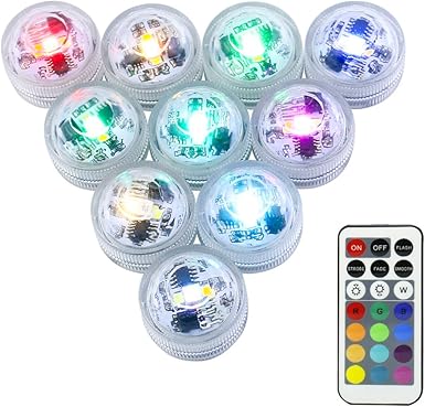 Image 10Pack Mini Submersible LED Lights for Christmas Decoration, LUXJET® Small Color Changing Waterproof Tea Light with Remote Control for Aquarium, Vase, Pond, Swimming Pool, Garden, Party