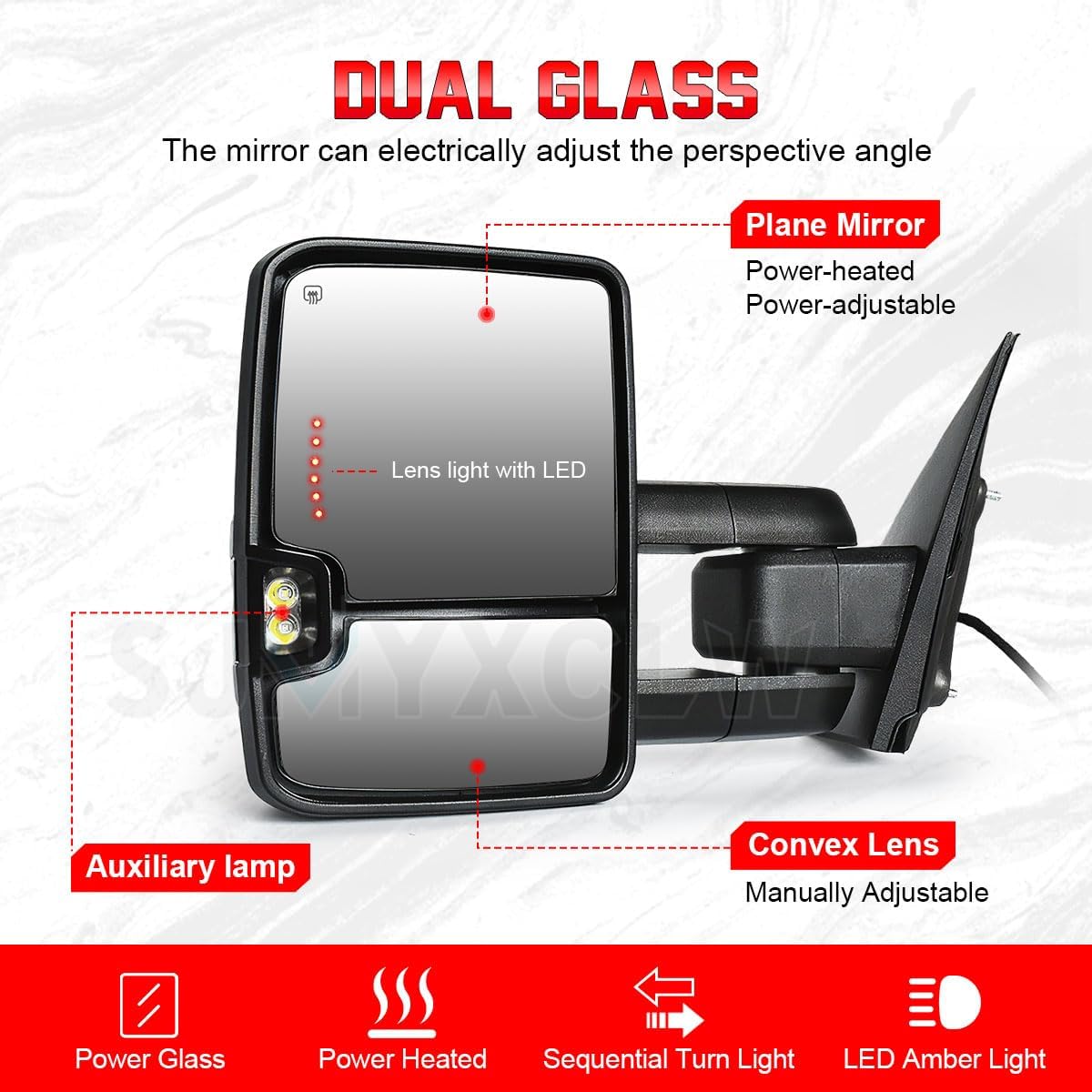 Power Heated Towing Mirrors Compatible for Chevy Silverado GMC Serria 2014-2018,Manual Extendable & Foldaway with Arrow Turn Signal,Running & Backup Lights,GM1320511 GM1321511 (Passenger Right Side)