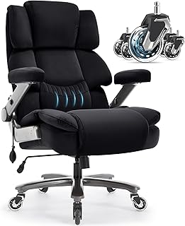 Fabric 700lbs Big and Tall Office Chair-Large Computer Chair with Adjustable Lumbar Support 3D Flip Arms Plus Size Wheels, High Back Executive Desk Chair, Heavy Duty Metal Base, Thick Padded Wide Seat