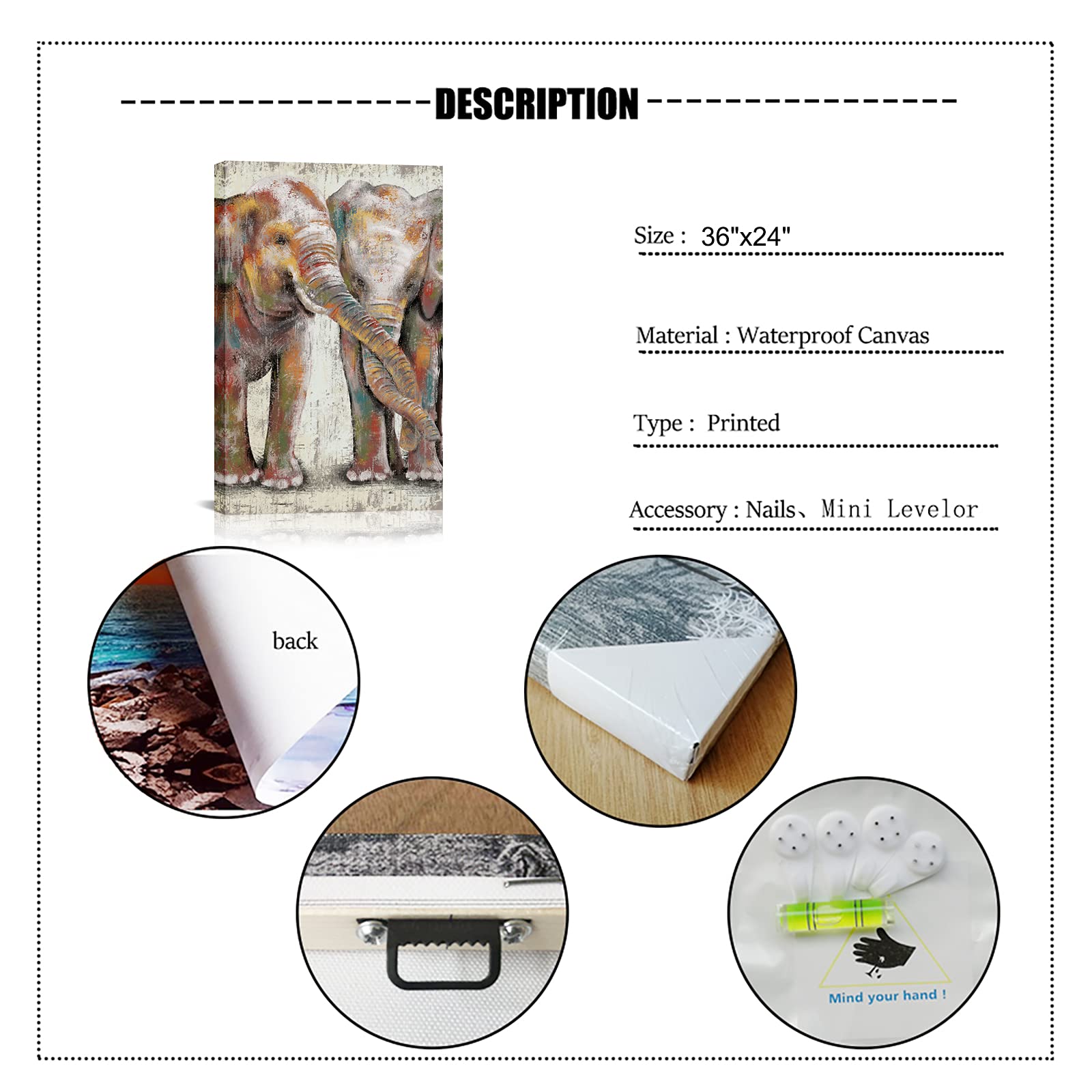 SkenoArt Elephant Canvas Wall Art Brown and Color Funny Baby Animal Painting Pictures Print Wild African Elephant Artwork for Home Nursery Kids Bedroom Bathroom Decoration Framed Ready to Hang