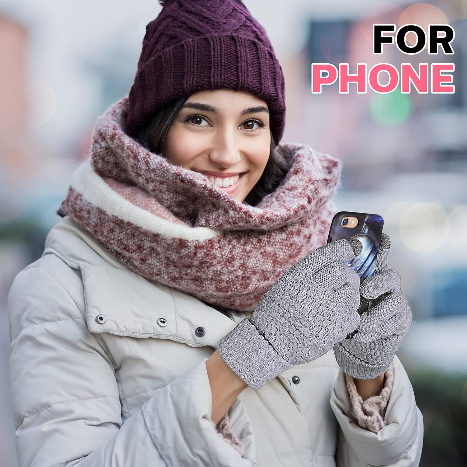 3 Pairs Women's Winter Gloves Warm Women Touch Screen Knit Gloves Elastic Cuff Winter Mitten for Cold Weather - Image 7