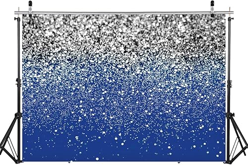 Miniatura 6 de LYCGS Telón de fondo azul y plateado de 7 x 5 pies para cumpleaños, Bokeh, boda, graduación, fotografía, fondo X-79