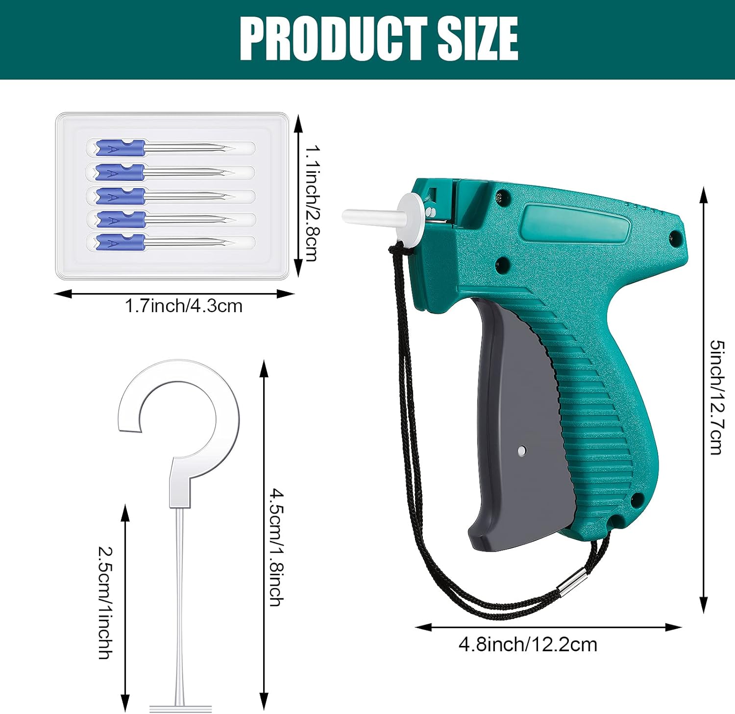 2006 Pieces Clothes Tagging Applicator Set Including 1 Piece Garment Tag Attacher with 5 Pieces Steel Needles and 2000 Pieces J Hook Plastic Fasteners for Fine Tagging Applications