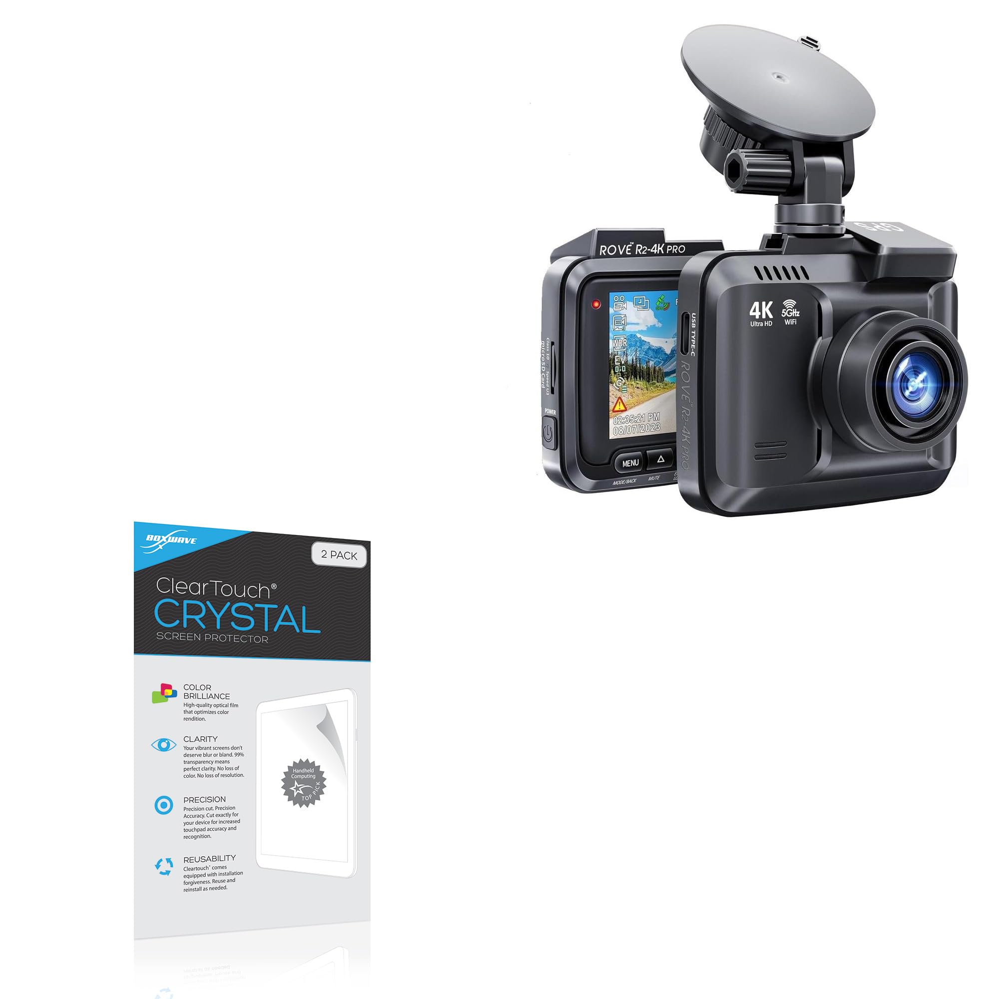 BoxWave Screen Protector Compatible with Rove R2-4K Pro Dash Cam - ClearTouch Crystal 2-Pack HD Film Skin -