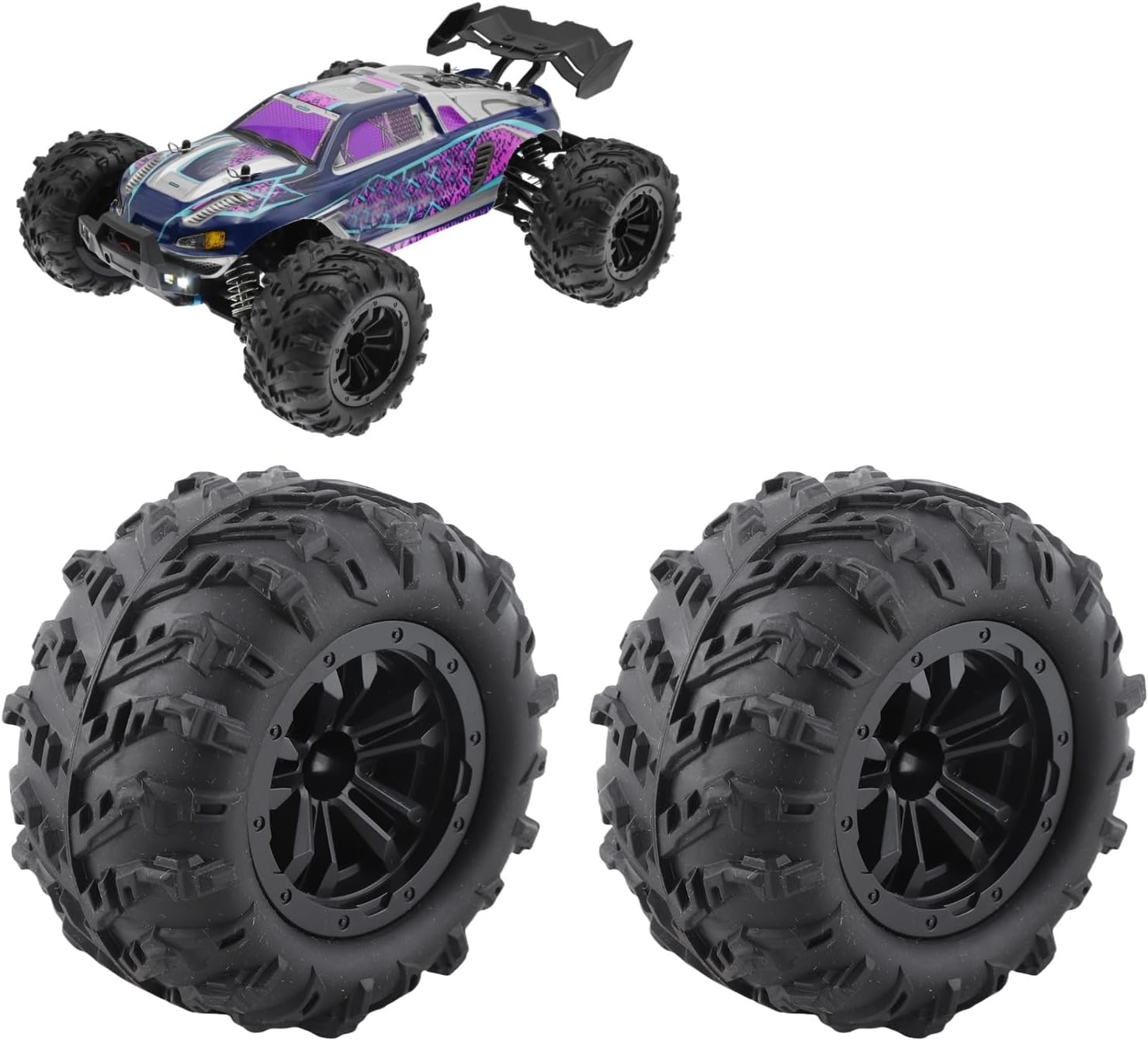 2Pcs 85mm RC Car Tires, High Traction RC Car Tires, 47mm Width, 12mm Hex Adapter, Upgraded Parts for SCY 16101 16102, 1/16 Scale RC Car Wheels for Race, Street, and Off-Road Use