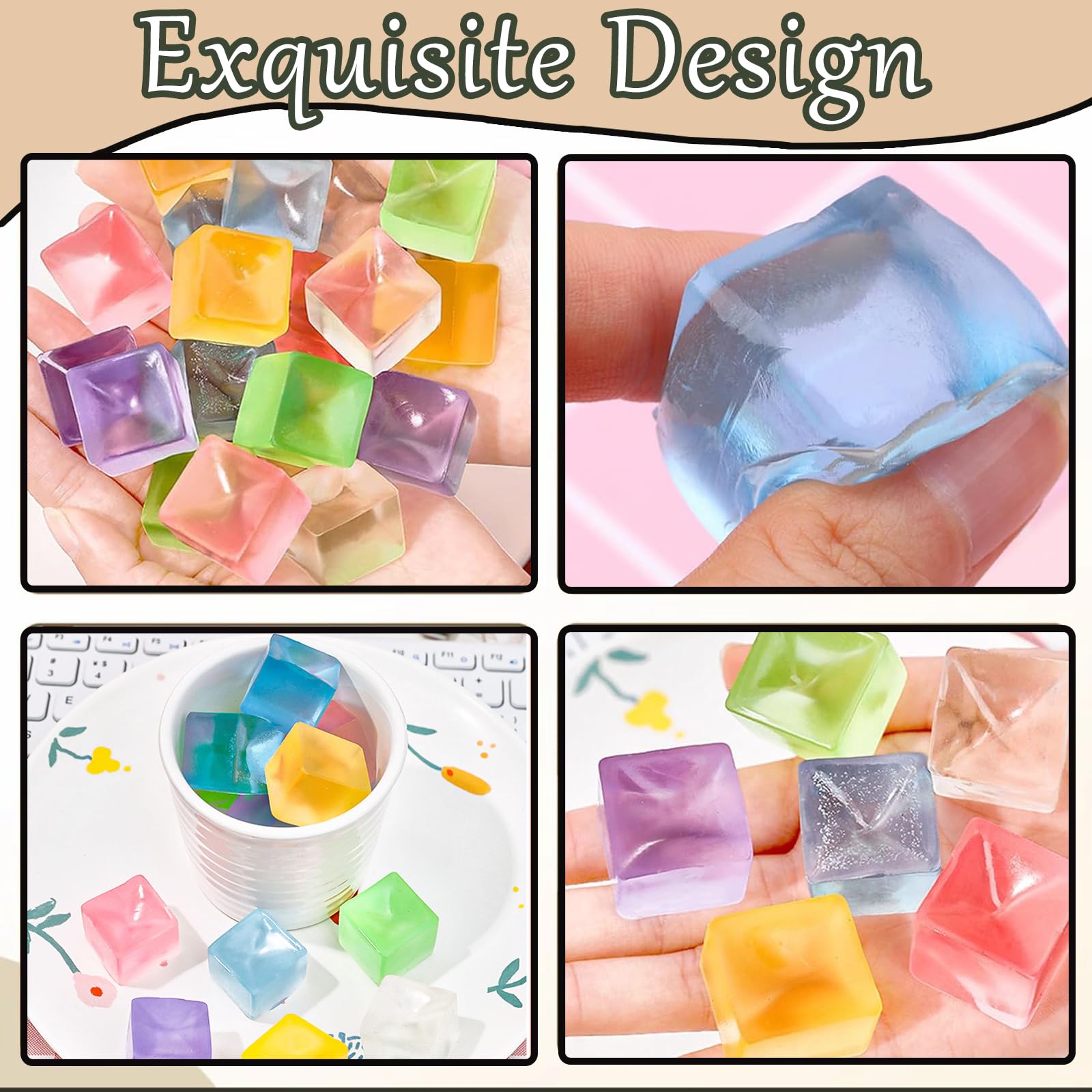 12 Pcs Squeeze Toys nice Cube,Stress Balls for Adults,Stress Ball for Kids,Sugar Ball Fidget Ice Cube Squishy Transparent Squishy Cube Relief Sensory Toys Mini Fidgets Stress Toys (random colors) - Image 4