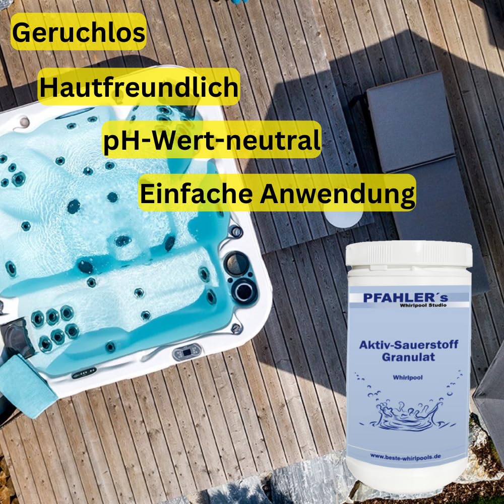Aktivsauerstoff Granulat für Whirlpool, Pool, Swim Spa 1kg Aktiv Sauerstoff - Chlorfreie Wasserdesinfektion Geruchlos & Hautfreundlich