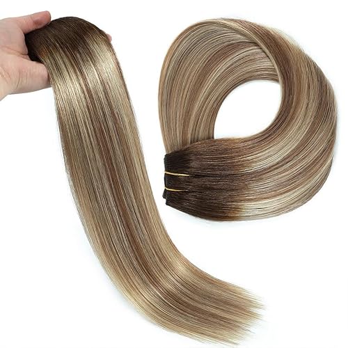 Miniatura 8 de Extensiones de cabello humano real de 16 pulgadas, extensiones de cabello humano real, castaño chocolate, castaño claro, rubio, extensiones de