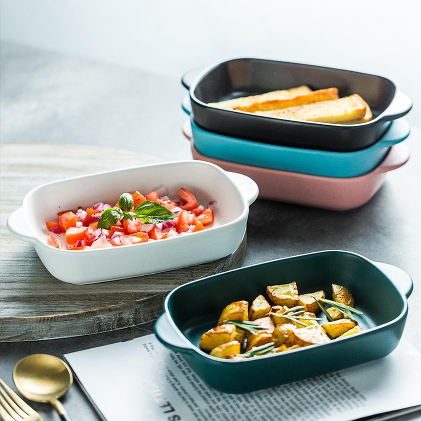 Ceramiczne naczynie do pieczenia z podwójnymi uchwytami, prostokątne naczynia do pieczenia lasagne i zapiekanek, wszechstronne naczynia do pieczenia od piekarnika do stołu