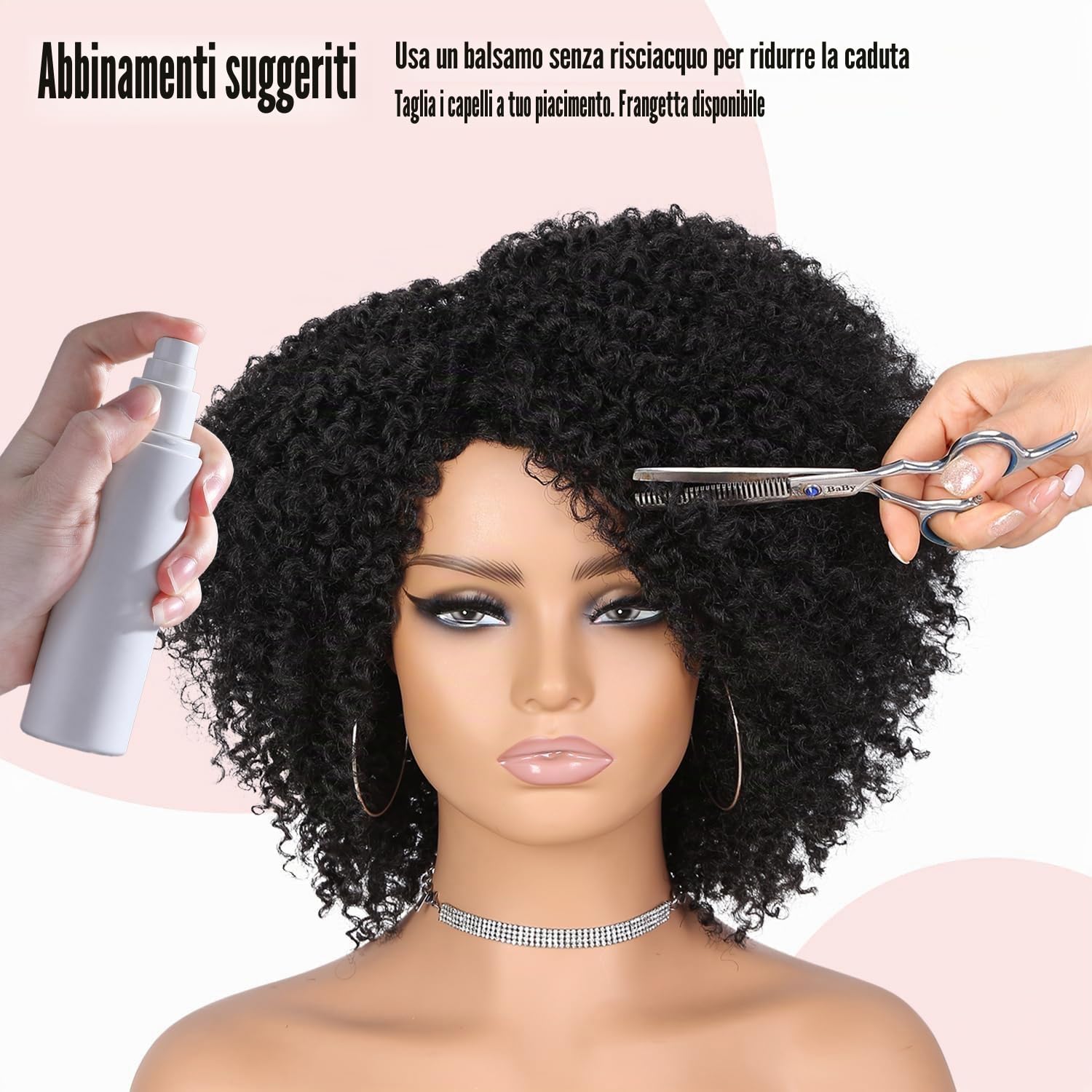 Parrucca Capelli Umani Afro Kinky Curly Human Hair Wig Parrucca Riccia Parrucca Donna Capelli Veri umani Glueless Pre Plucked 180% Density Natural Color 14 inch Afro wig