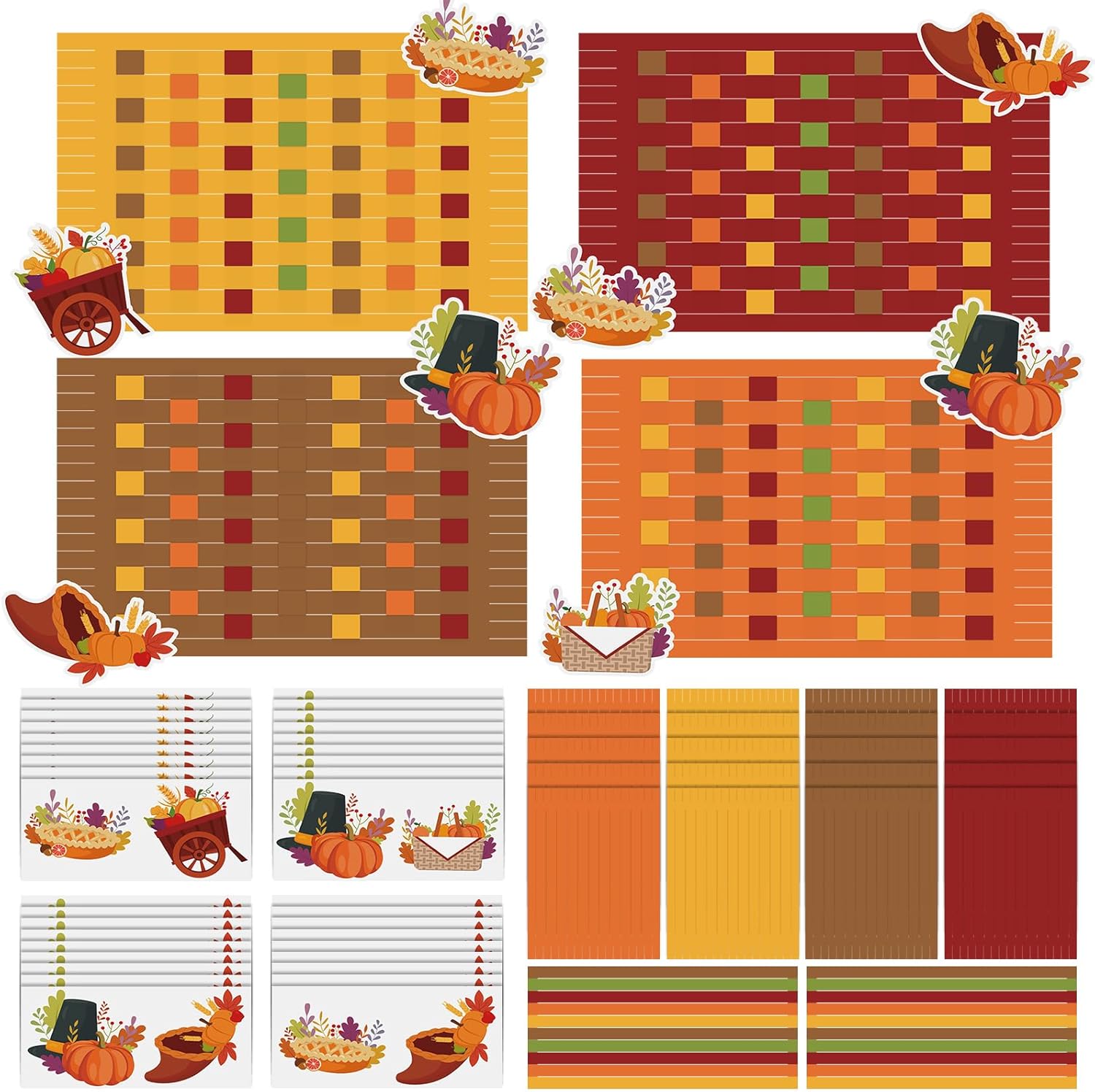 24 Sets Thanksgiving Crafts for Kids DIY Fall Pumpkin Placemat Turkey Maple Leaves Stickers Autumn Ornaments Paper Table Mats for Kids Classroom Activities Thanksgiving Party Supplies(Classic)