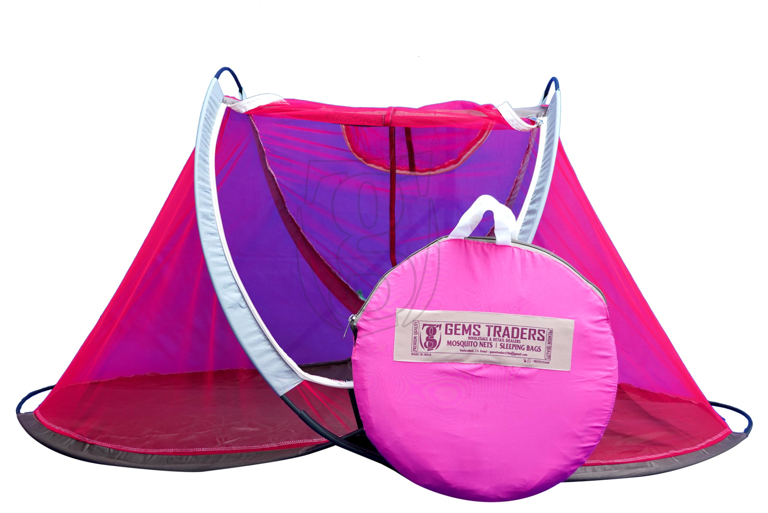 Foldable Mosquito Net for Single Bed Sit-in Free Standing with one Side Slidder Gate (Red)