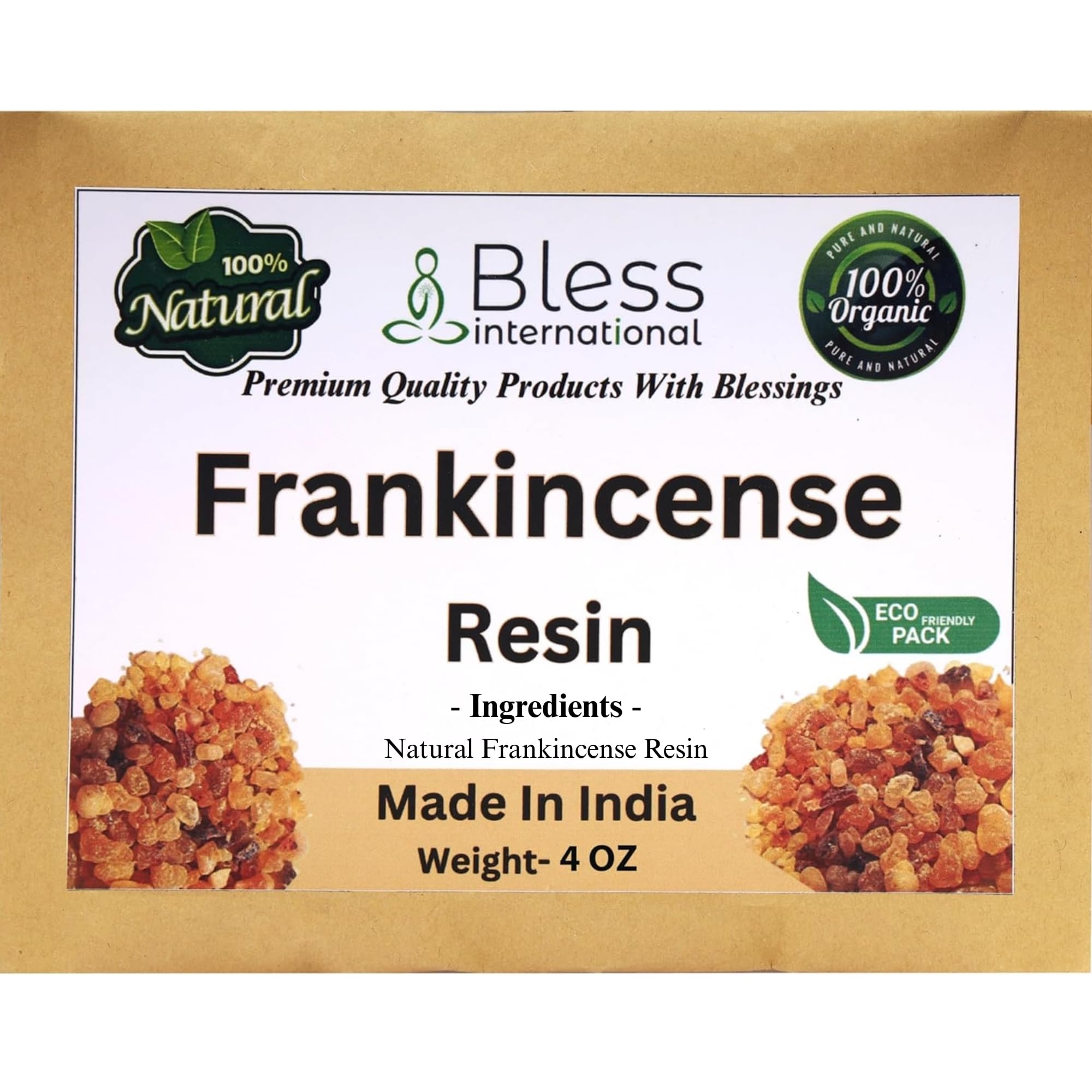 Bless International Premium Grade A Indian Frankincense 100% Natural Tree Sap Gum Resin Pure Organic Church Incense Luban Sacred Aroma for Wellness 0.25Lb-113.3-Grams-4-Ounces