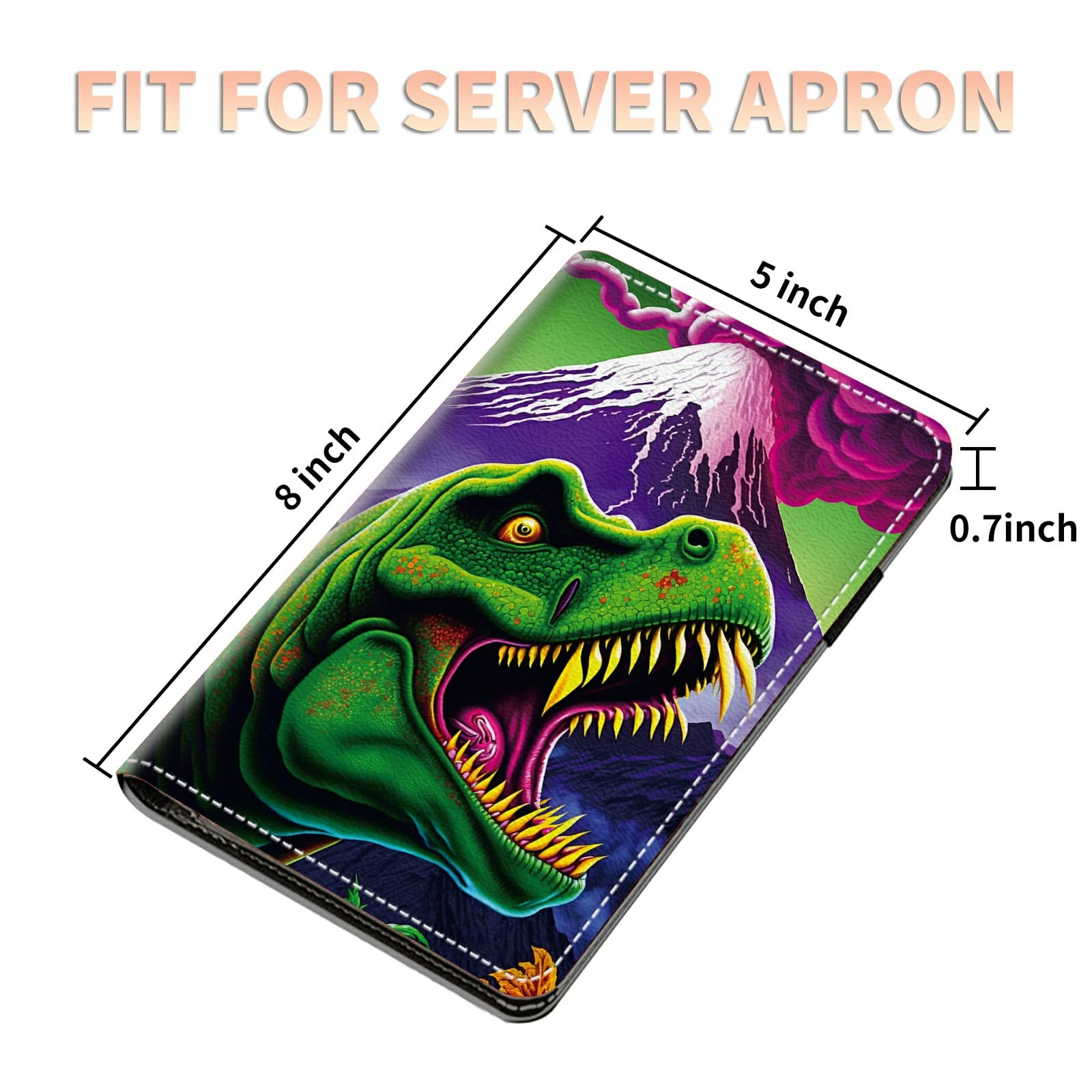 Server Books for Waitress Waiter with Zipper Pocket, Ancient Dinosaur Leather Server Pads Waitstaff Organizer Guest Check Presenters Server Wallet Money Holder Pouch Fit Apron