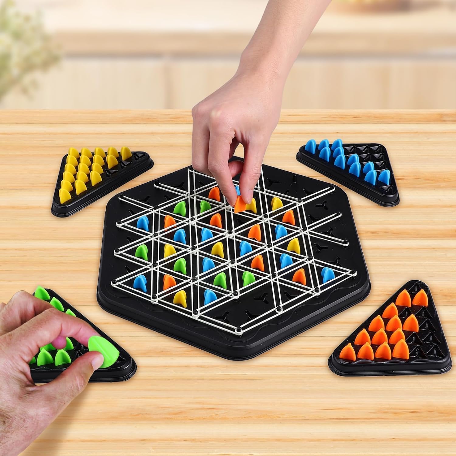 S2B BROTHERS Chain Triangle ChessGame Board Games for Kids Adults Family Fun Night Chess Set Triangle Rubber Band Game Chain Board Chess Puzzle Interactive Brain Teaser Game 2 to 4 Players (Medium) 4