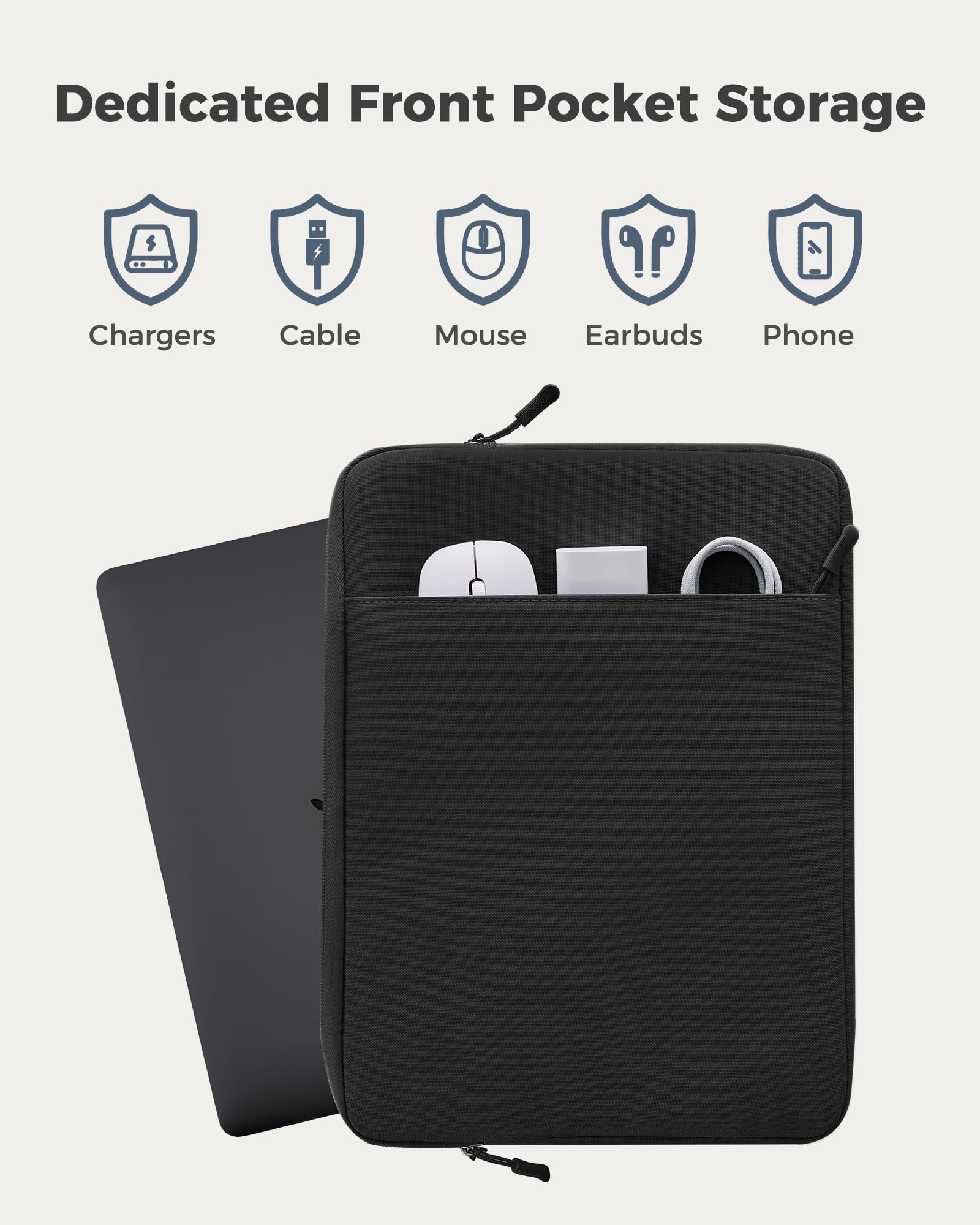 ProCase パソコンケース 13/13.3インチMacBook Air/Pro/Neo 保護スリーブ PCケース インナーバッグ - ブラック | マルチブランド対応, ソフト裏地, 保護スリーブ, 衝撃吸収, 傷防止, 軽量, 出張や通勤