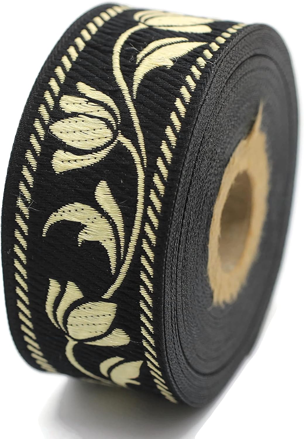 11 Yard Spool 1.37 inches Wide Black and Gold Ottoman Tulips Jacquard Ribbon Sewing Trim Upholstery Fabric Costume Drapery Making Trimming 35090
