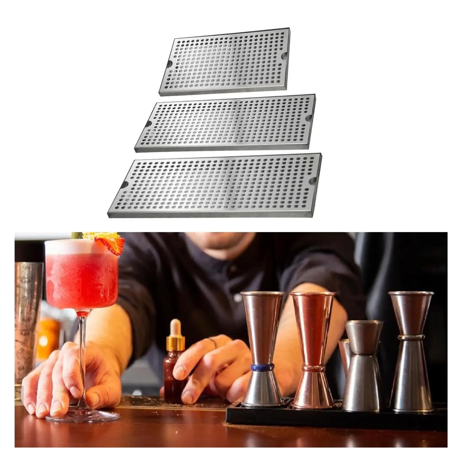 Biertropfschale aus Edelstahl – Geschenkset – Zubehör für Hausbar und Teezeremonie – Tropfschale (50 x 17,5 x 1,5 cm) – Ideal für Teestuben und Partys