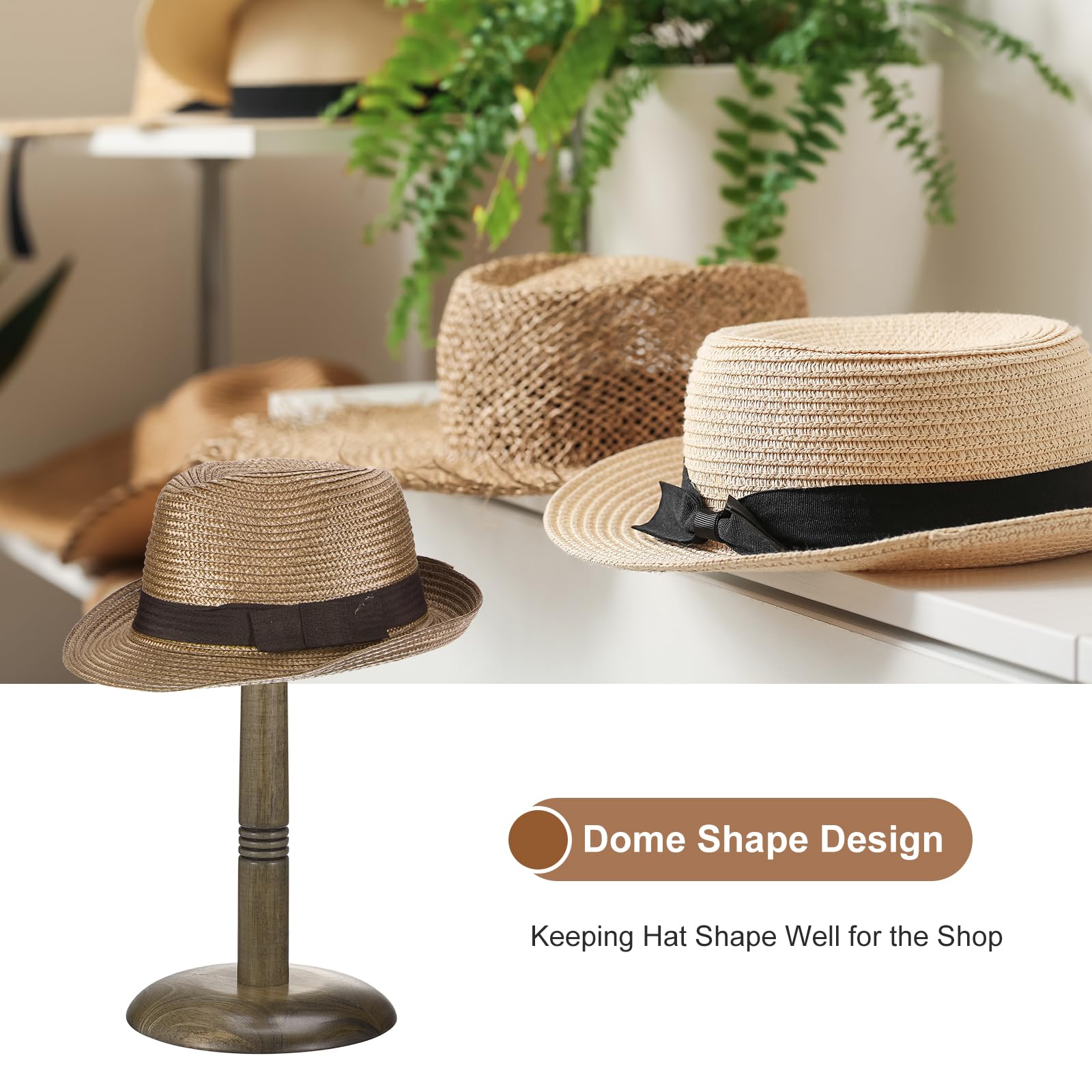 Uxcell Hat Rack Stand and Tabletop Wig Display Stand with Dome Design 17 Inch Height for Baseball Caps Fedora, Wigs, Coffee - Image 4