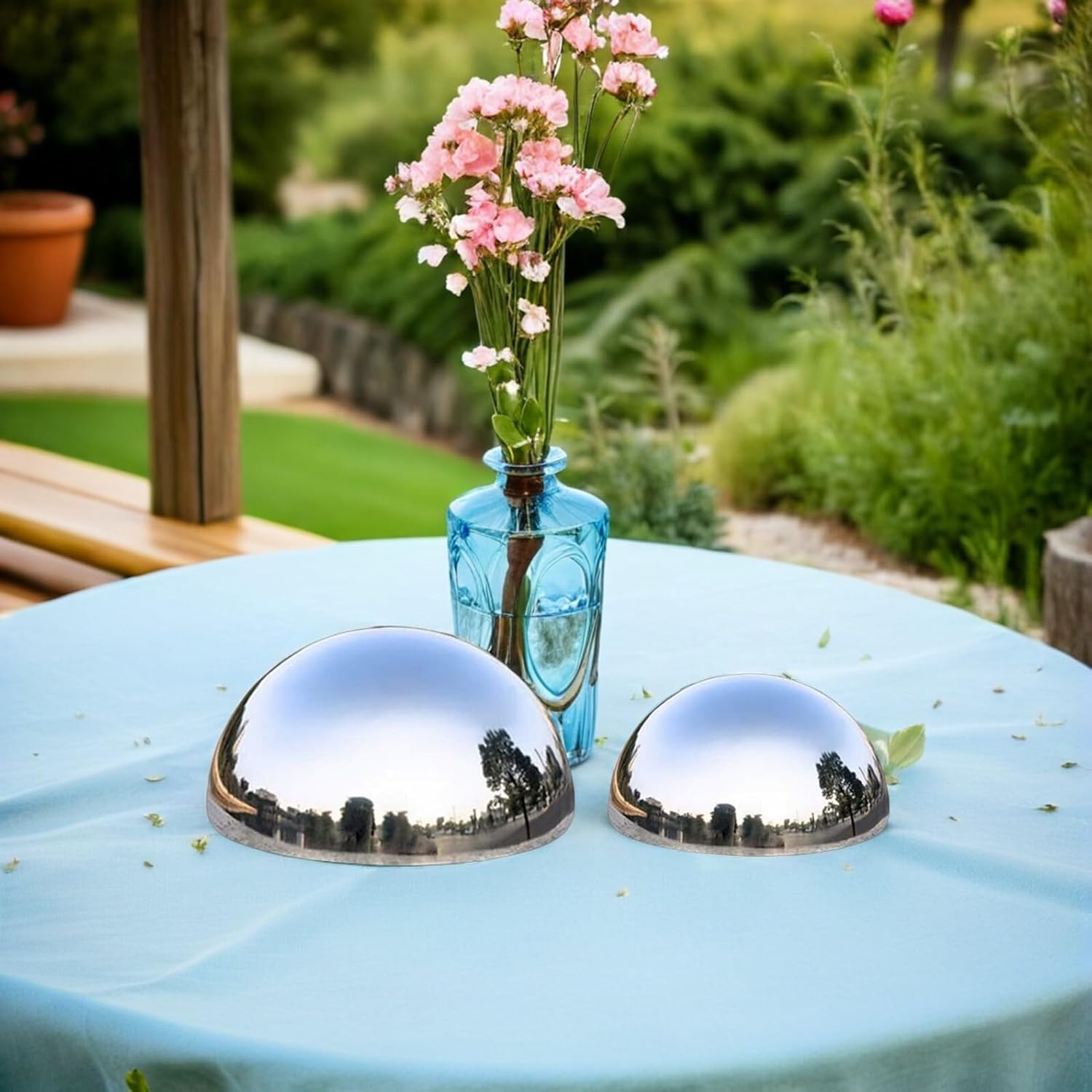 BESTonZON 7pcs Stainless Steel Garden Gazing Balls Set with Polished Mirror Surface, Outdoor Reflective Globe Spheres for Lawn and Patio Decoration (76/90/100/150mm)