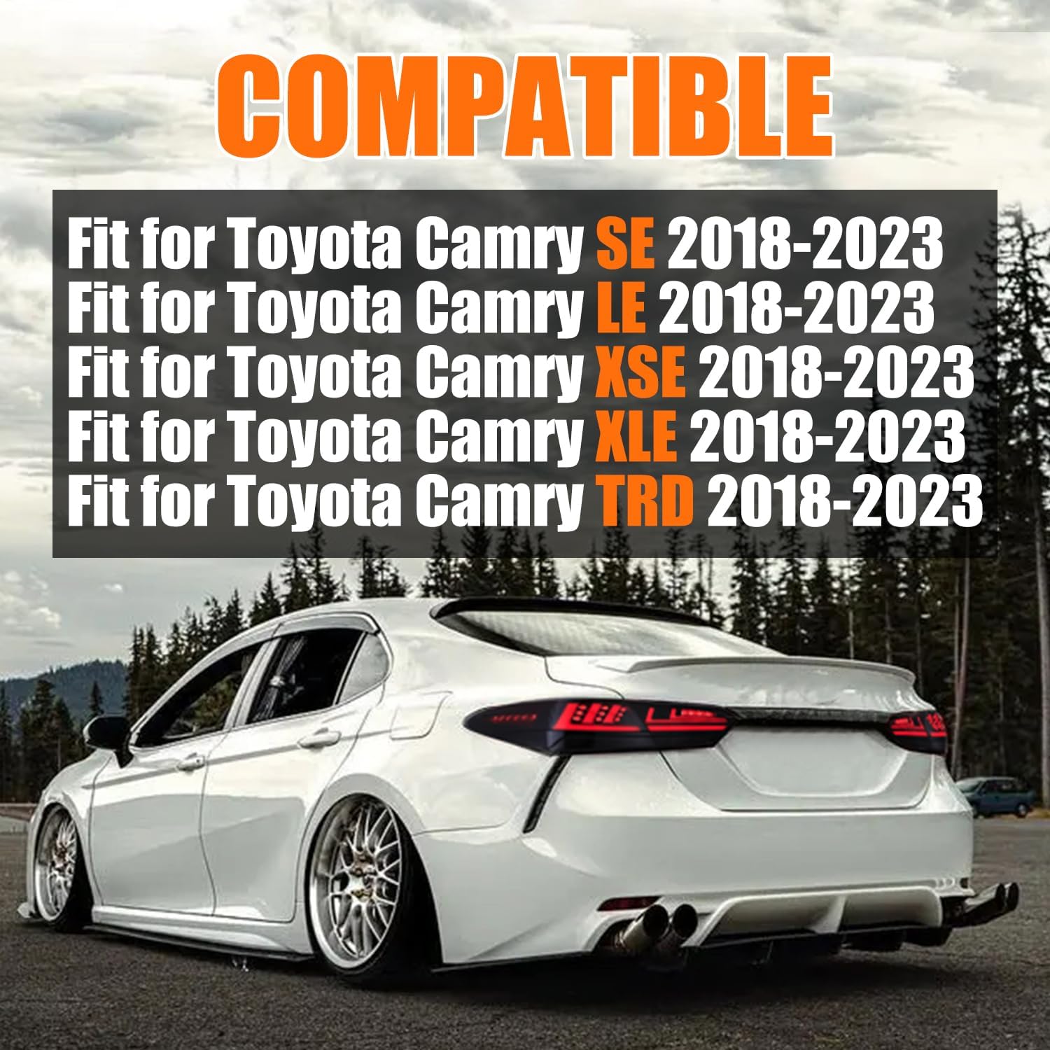 LED Tail Lights for Toyota Camry 2018-2023 Taillight Assembly [Compatible with 8th Gen Camry SE LE XSE XLE TRD] Smoked Lens/Driver & Passenger Side Rear Lamp