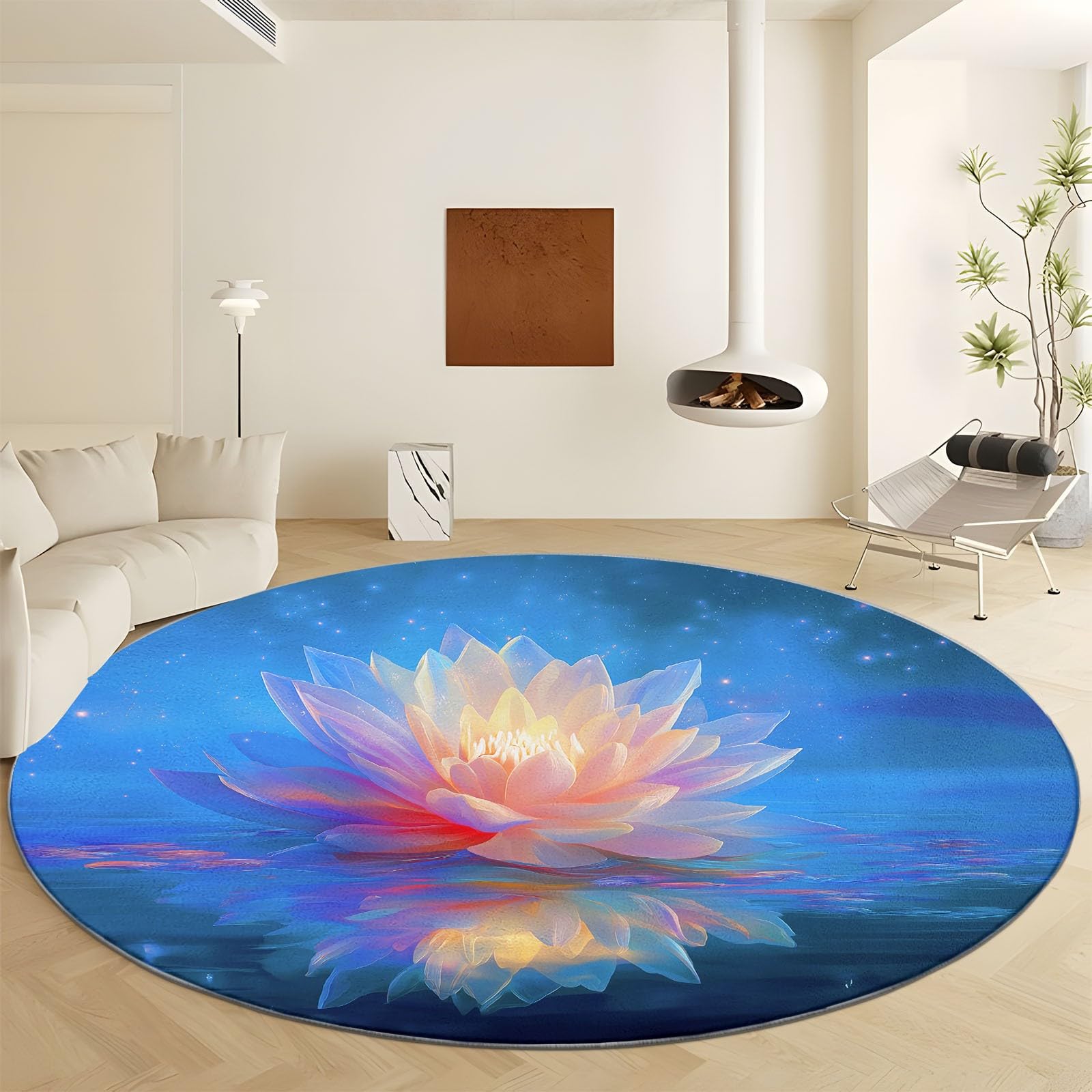 Tapis style onirique bleu en velours ras doux de haute qualité
