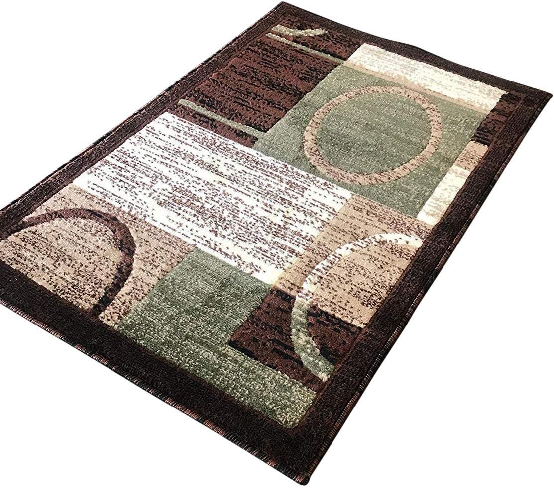 Americana Modern Door Mat Area Rug Brown with Green Design #1497 (2ft.X3ft.)