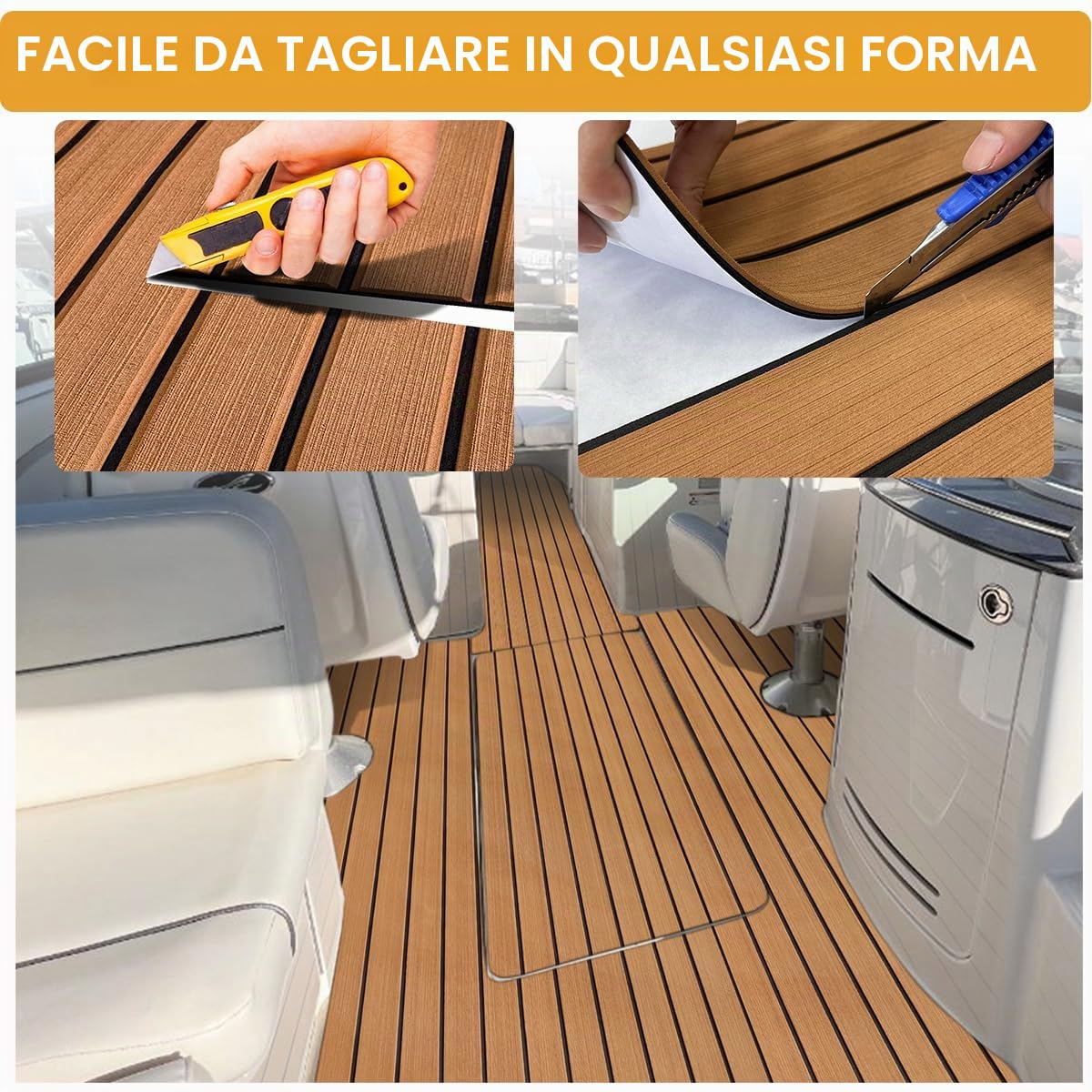 Eva Finto Teak Sintetico Marino Barca Tappeto 240x112/90/55/41cm Adesivo Tappetino per Barche Antiscivolo Pavimentazione Moquette da Esterno per Kayak Yacht Pavimenti RV Piscina Gommone Vela