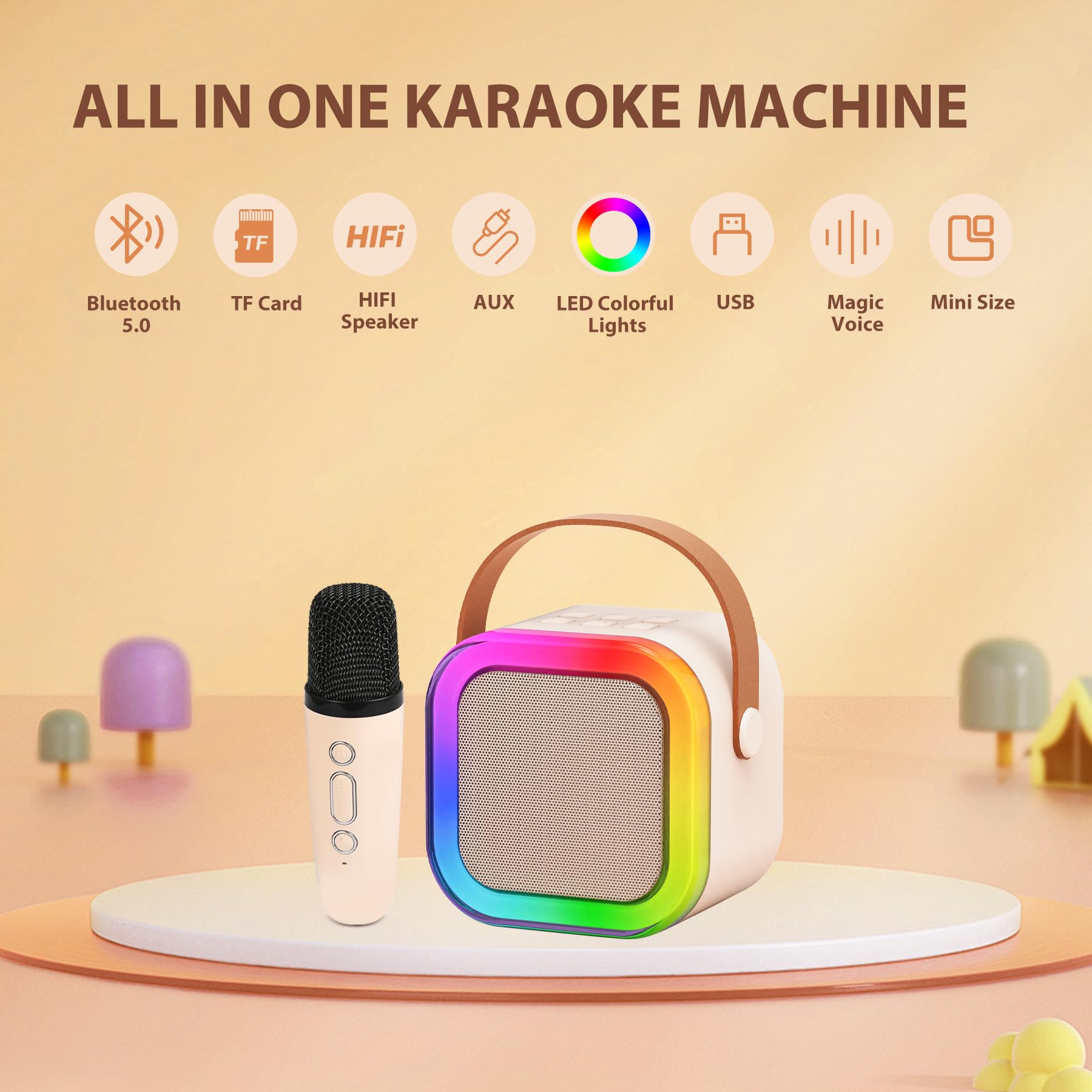 Fede Karaoke per Bambini e Adulti con Microfono, Microfono Bambini con Luce LED, Macchina Karaoke Portatile con Effetti di Cambio Voce, Regali per bambini da 3 a 18 anni, ragazzi e ragazze