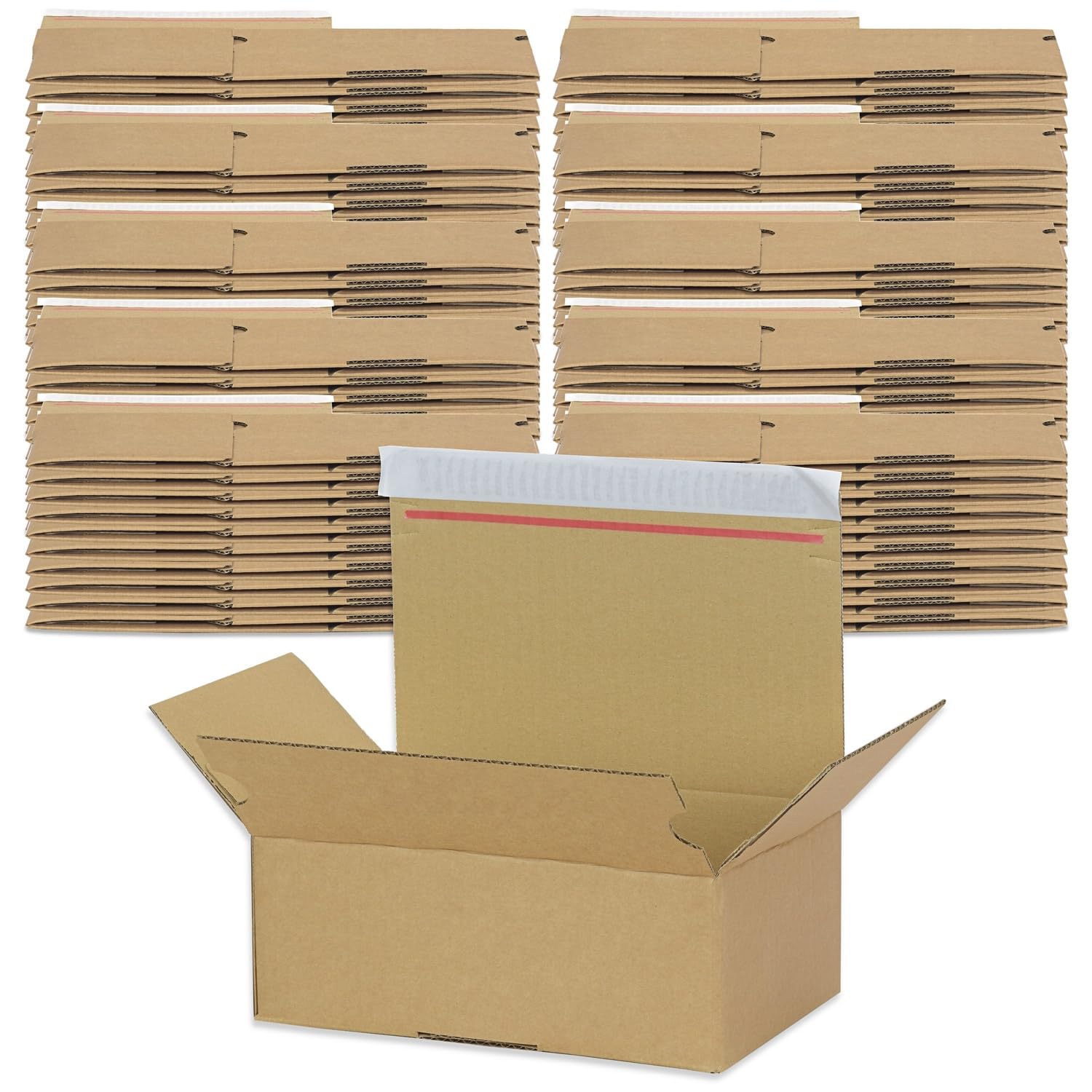 Oputec 100x Automatikkarton AK-29 230x160x80 mm – Automatik Versandkarton mit Blitzboden, Selbstklebeverschluss & Aufreißhilfe, stabiler Versandkarton aus Wellpappe für E-Commerce