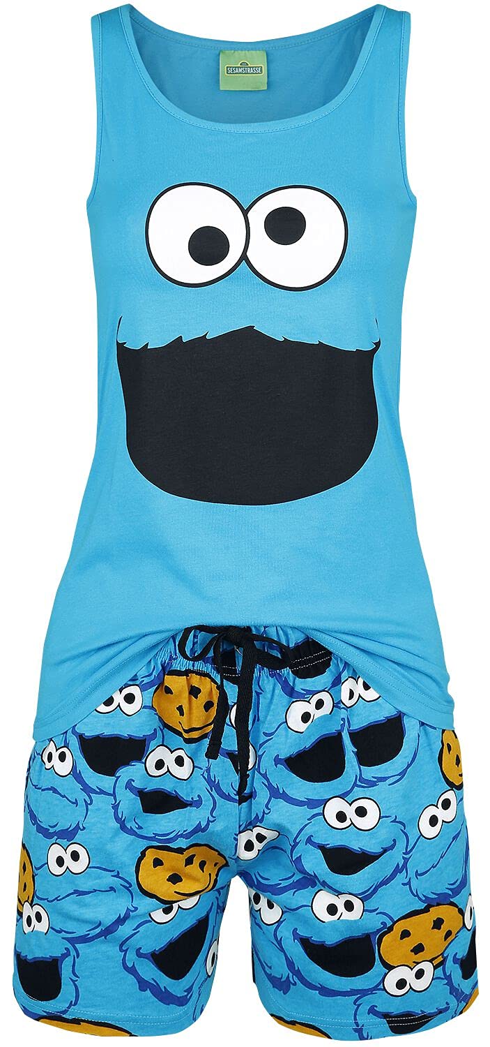 Sesame Street Barrio Sesamo El Monstruo de Las Galletas - Face Mujer Pijama Azul 100% algodón