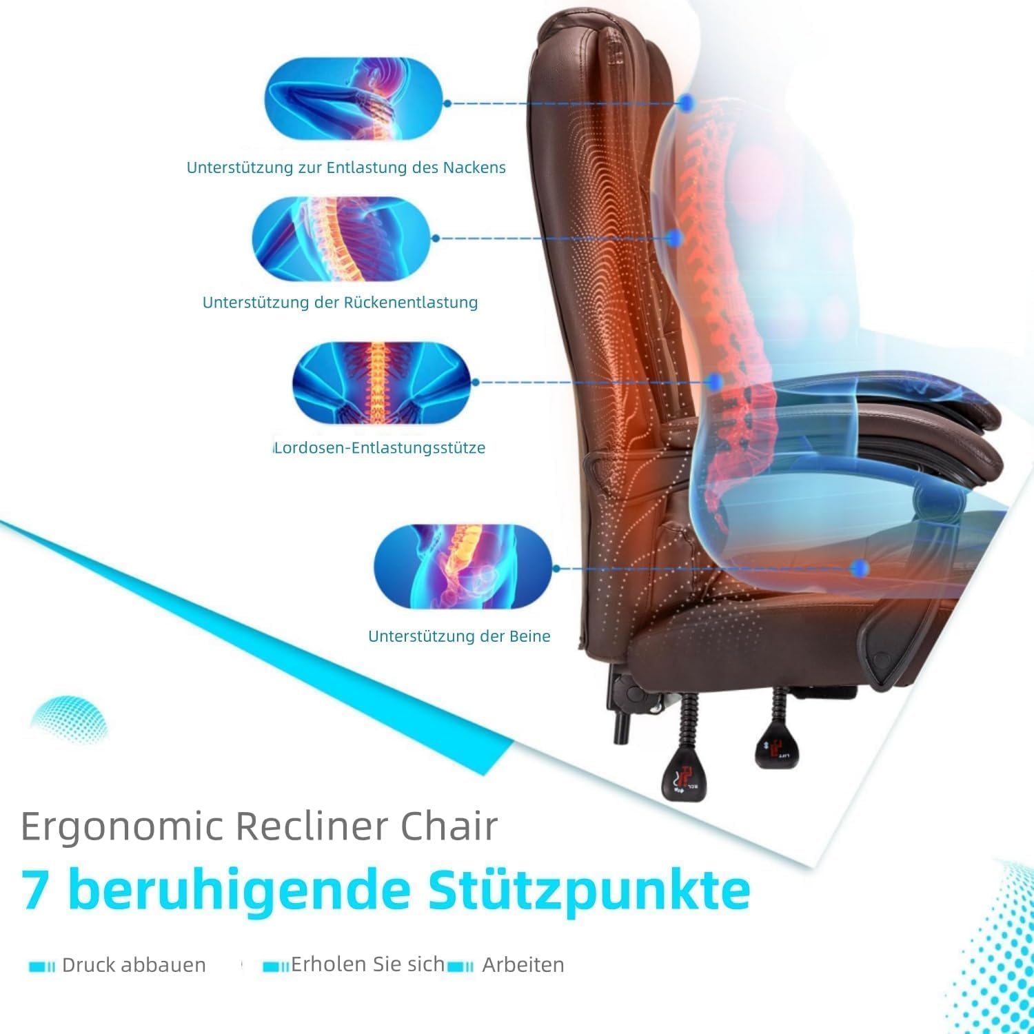 YODOLLA Bürostuhl Ergonomisch, Chefsessel mit Fußstütze & Liegefunktion, höhenverstellbarer Computerstuhl, 200 kg Belastbarkeit – Braun