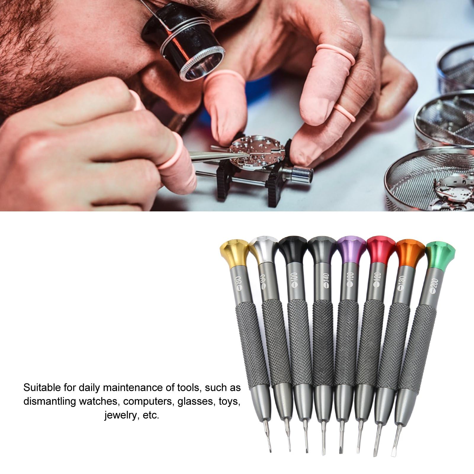 8-teiliges Uhrenschraubendreher-Set 0,6–2,0 mm, Präzisions-Juwelier-Schraubendreher-Set mit Aufbewahrungskoffer und Ersatzklingen für Uhrenreparatur, Brillen, Schmuck, Ele
