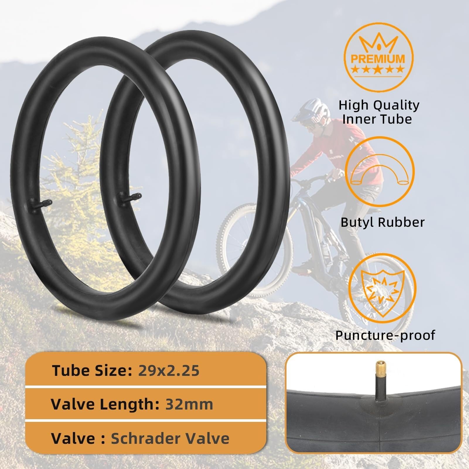 Zestaw 2 opon do roweru hybrydowego 26/27,5/29 cali Lekkie opony wymienne do roweru z dętkami i łyżkami do opon, kompatybilne z rowerami MTB | 26 x 1,95/27,5 x 2,1/29 x 2,25