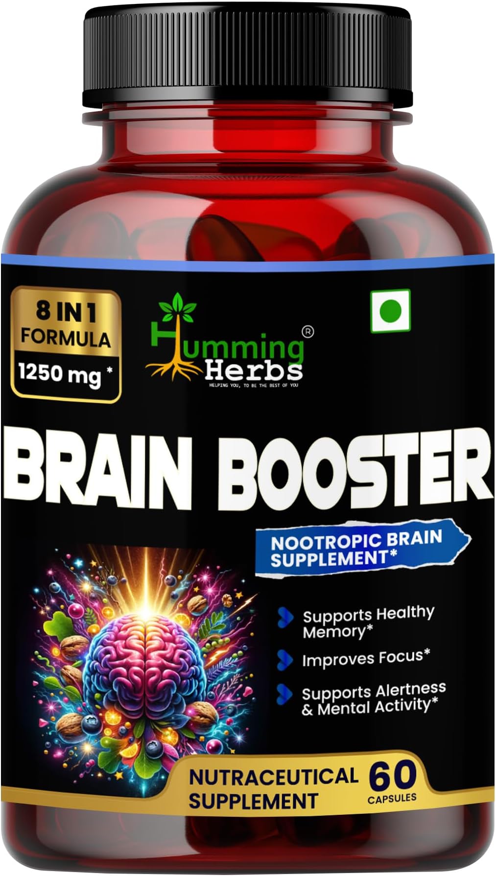 Brain Booster | Nootropic Brain Supplement for Memory, Focus, & Mental Clarity - 8 in 1 Formula with GABA, Bacopa, Lion's Mane
