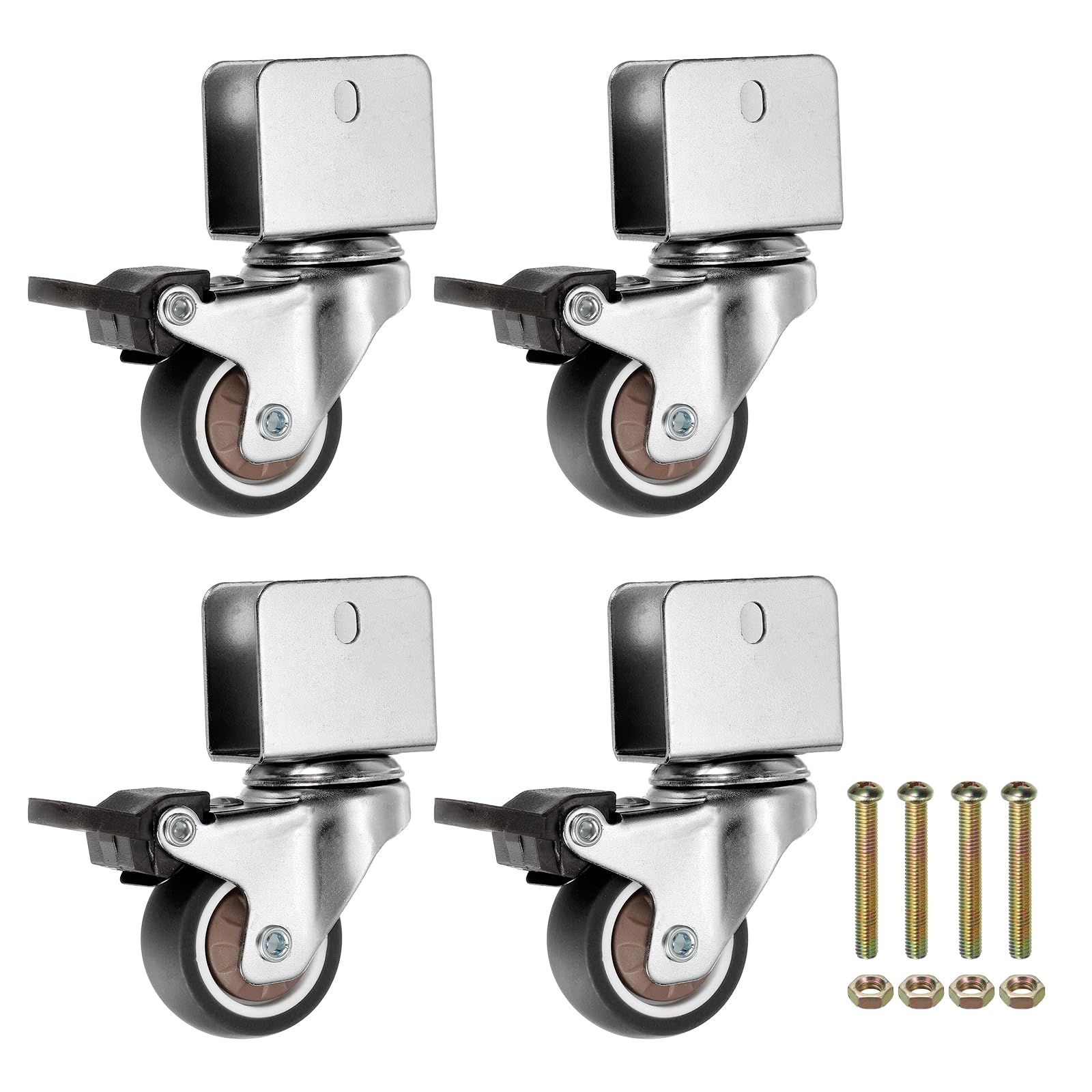 PATIKIL 1.5 Inch Caster Wheels, 4 Pcs Swivel Casters with Break 0.8" U Bracket Opening 55 Lb Capacity Per Caster for Furniture Office Chairs Carts and Cabinets, Brown