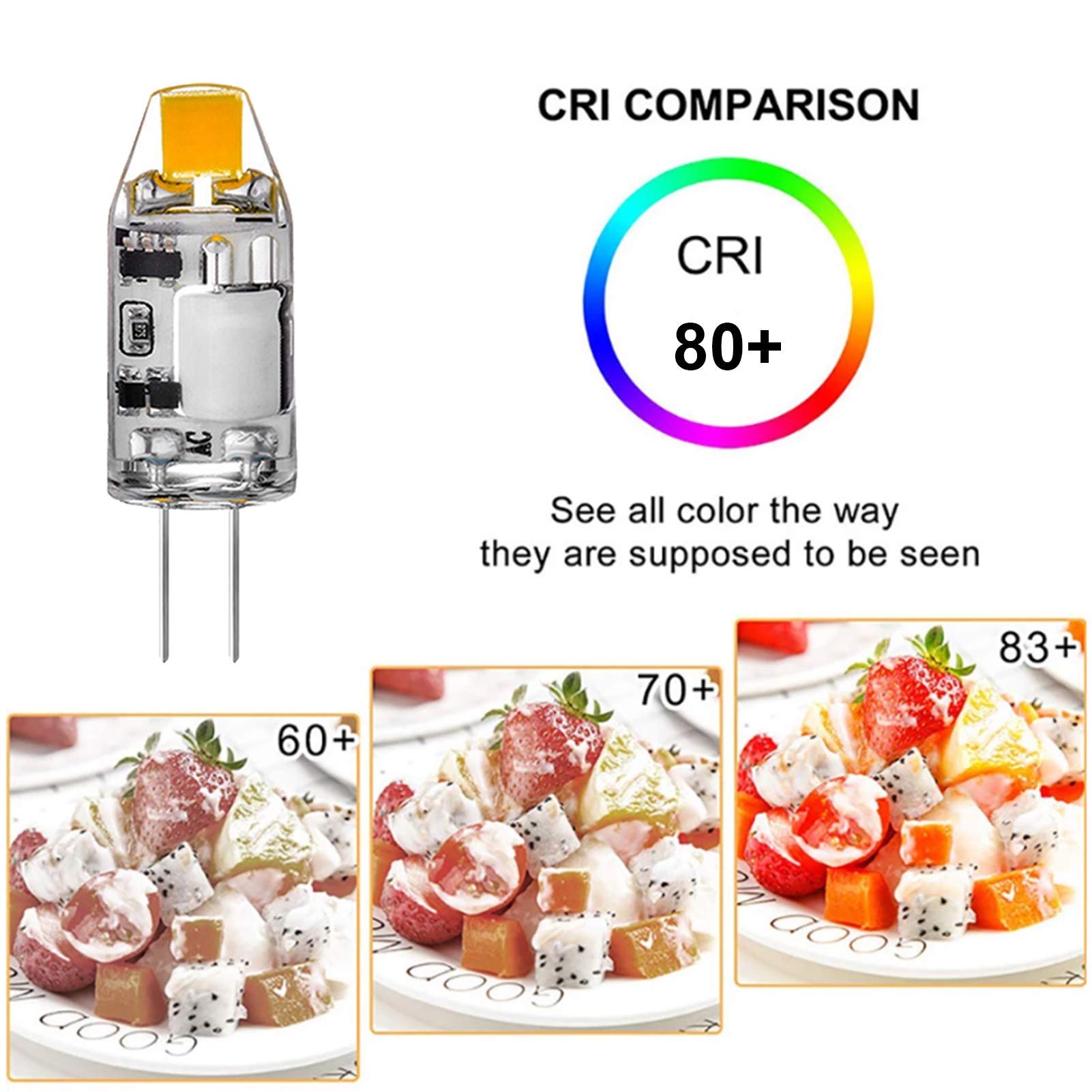 Bombilla LED G4, Bombilla básica doble clavija, 2 W CA/CC, frío 6500 K, equivalente a una bombilla halógena 20 W, bombilla LED no regulable, adecuada paisajes domésticos