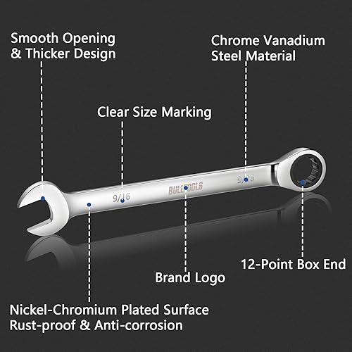 Miniatura 2 de BULLTOOLS Juego de llaves de trinquete de 7 piezas, 516"-1116" SAE Juego de llaves de trinquete SAE de 72 dientes y llave de trinquete de extremo