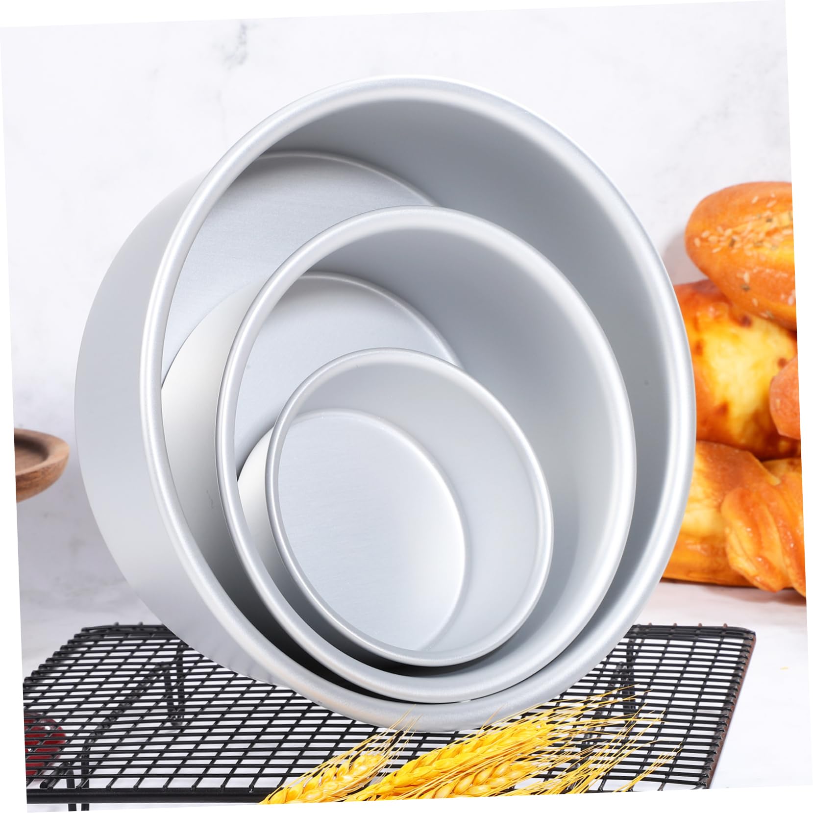 PRETYZOOM 3pcs Round Cake Tins Nonstick Baking Pans for Versatile Desserts Food-grade Aluminum Rolled Rim for Chiffon and More